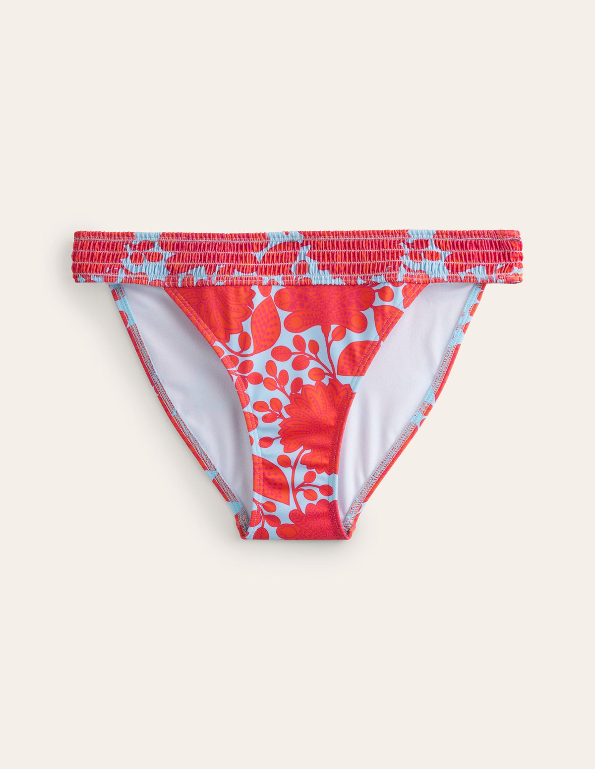 Milos Smocked Bikini Bottoms-Fire Cracker, Gardenia Swirl - Image 6