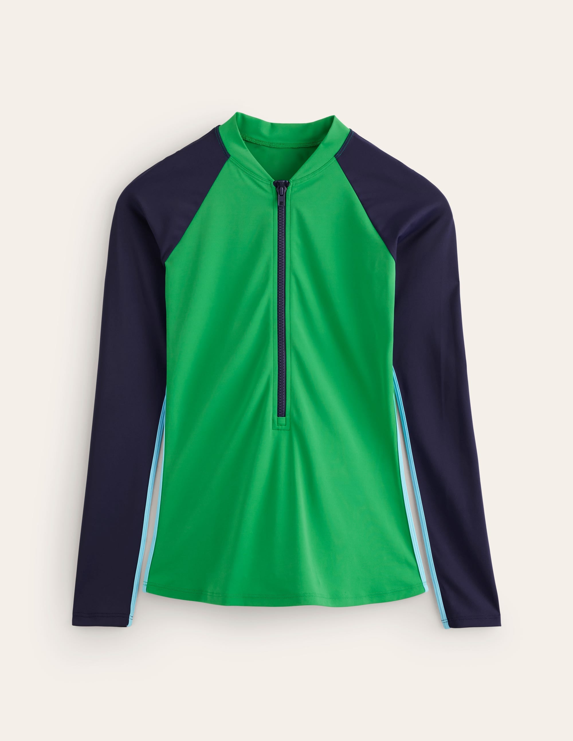 Piped Raglan Rash Guard-Navy/ Green Colourblock - Image 5