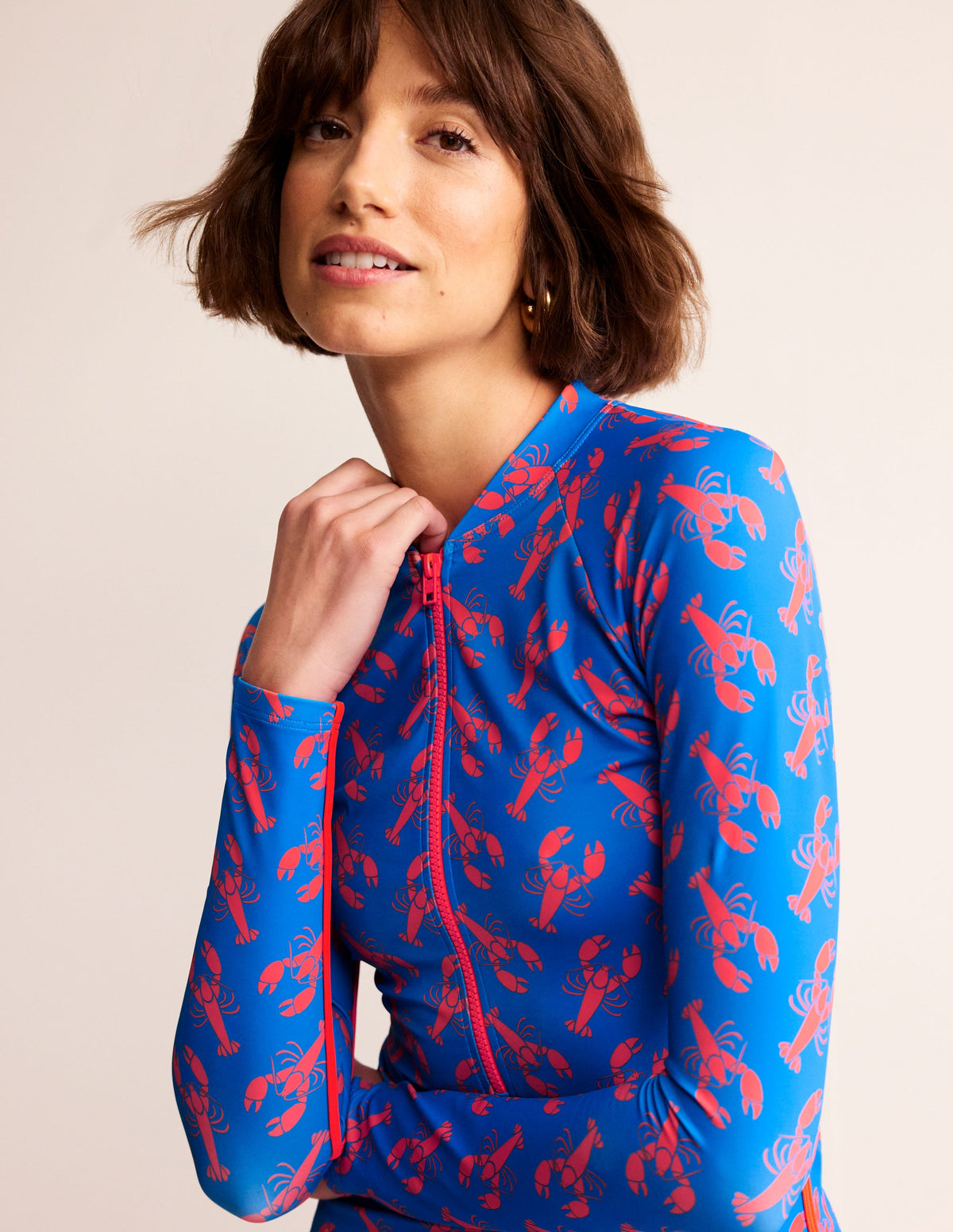 Piped Raglan Rash Guard-Indigo Bunting, Lobster - Image 1