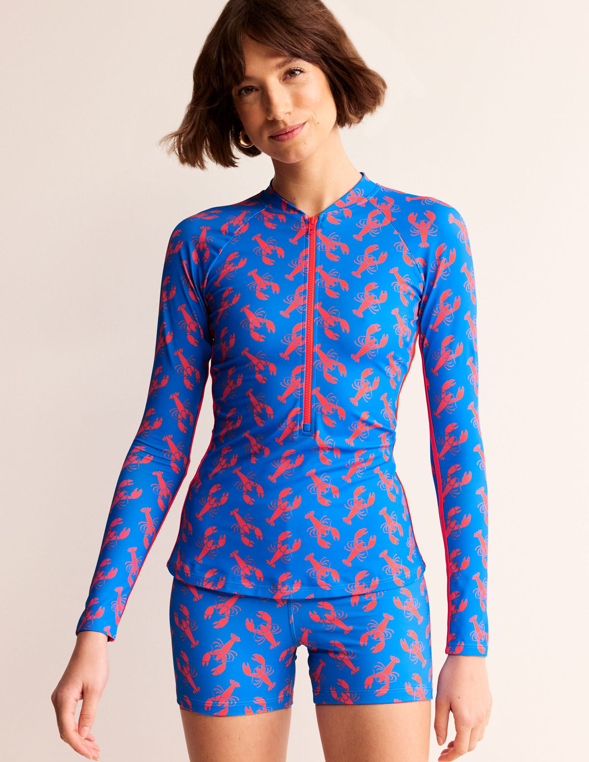 Piped Raglan Rash Guard-Indigo Bunting, Lobster-2