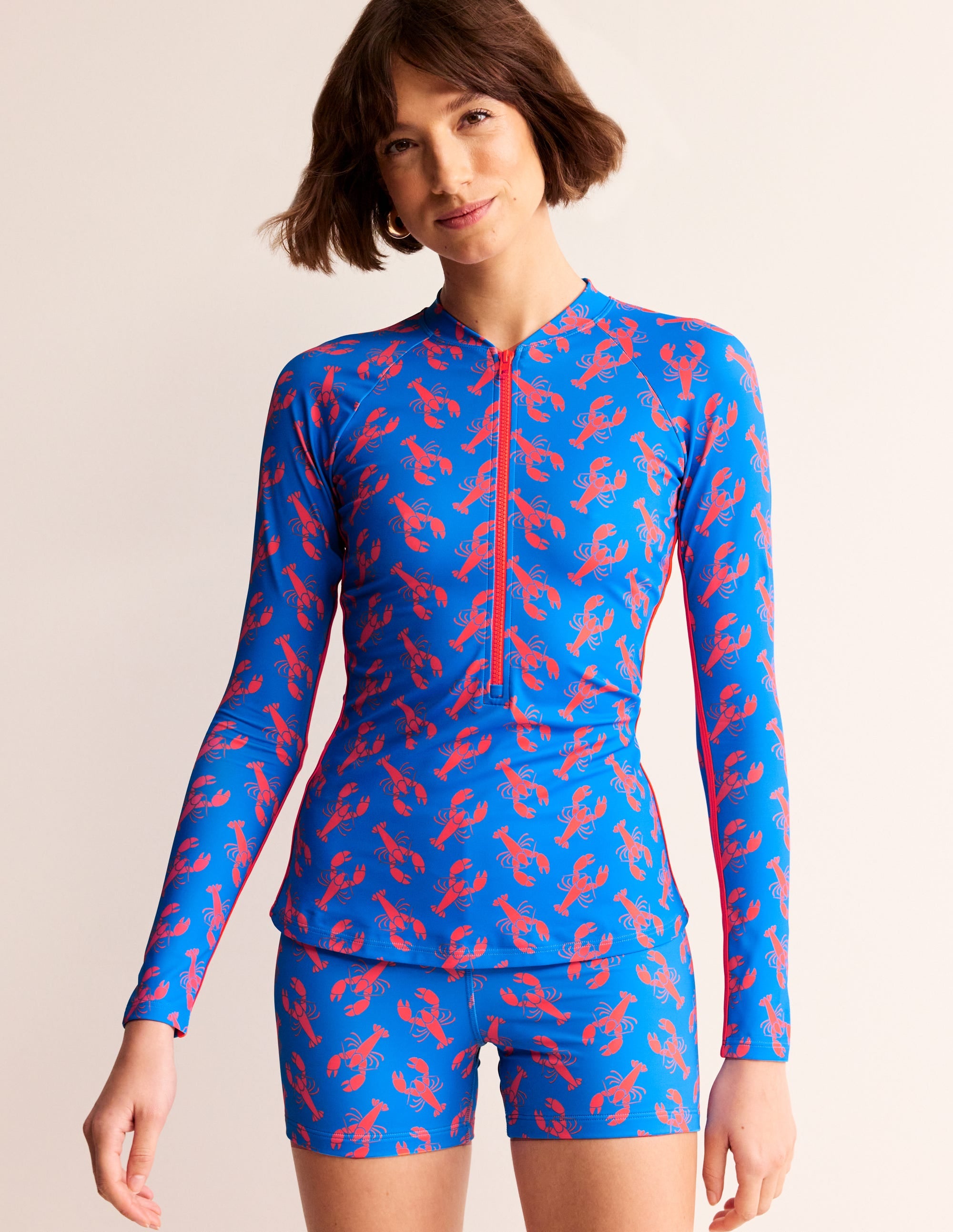 Piped Raglan Rash Guard-Indigo Bunting, Lobster - Image 2