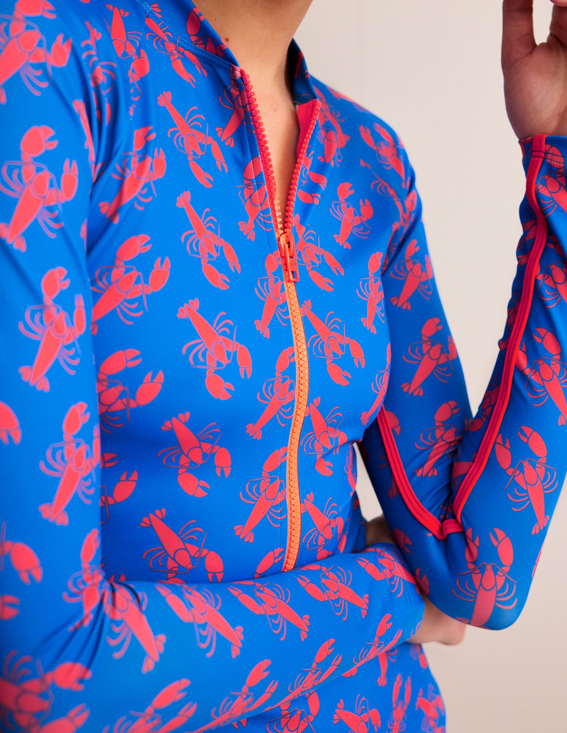 Piped Raglan Rash Guard-Indigo Bunting, Lobster-3