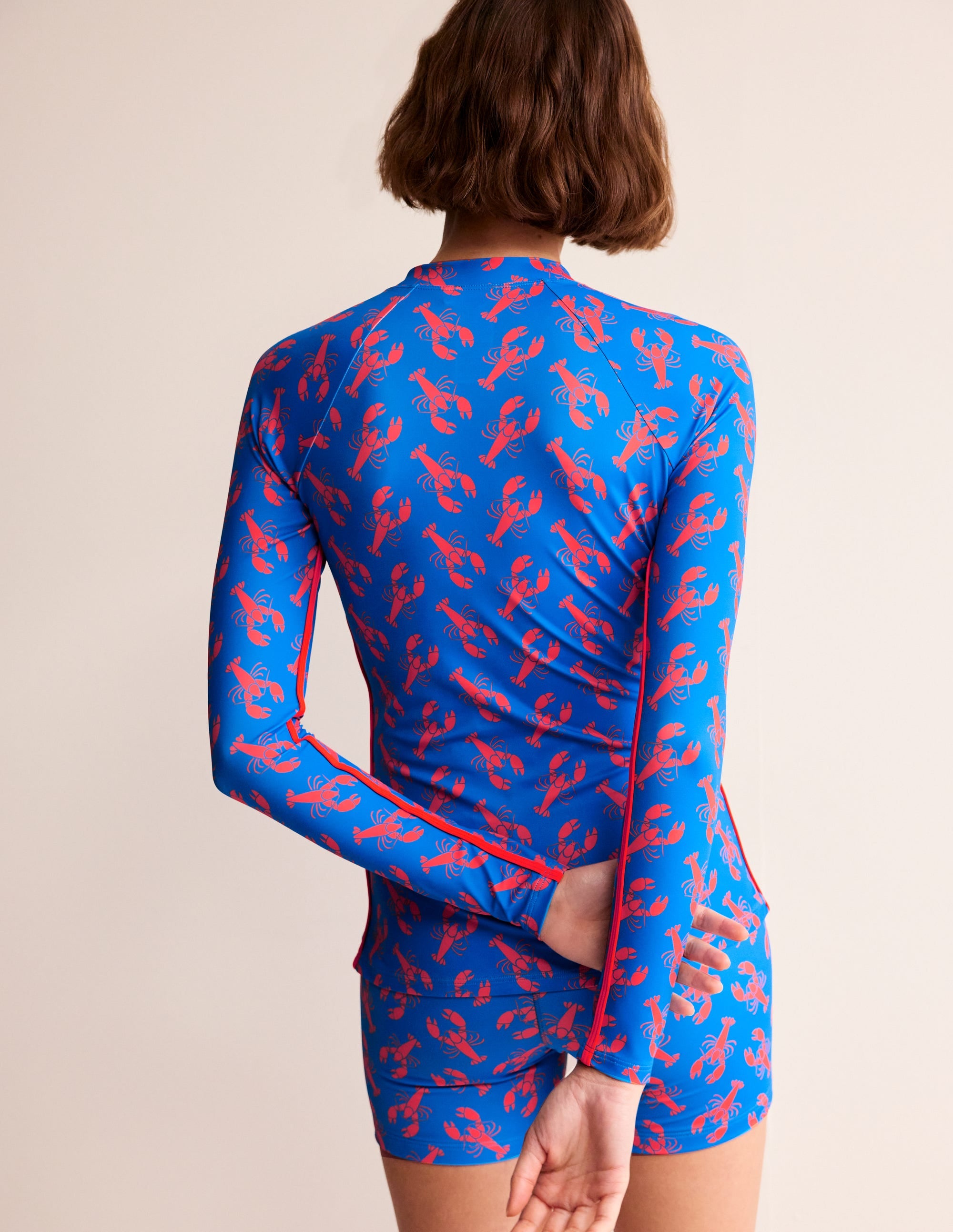 Piped Raglan Rash Guard-Indigo Bunting, Lobster - Image 4