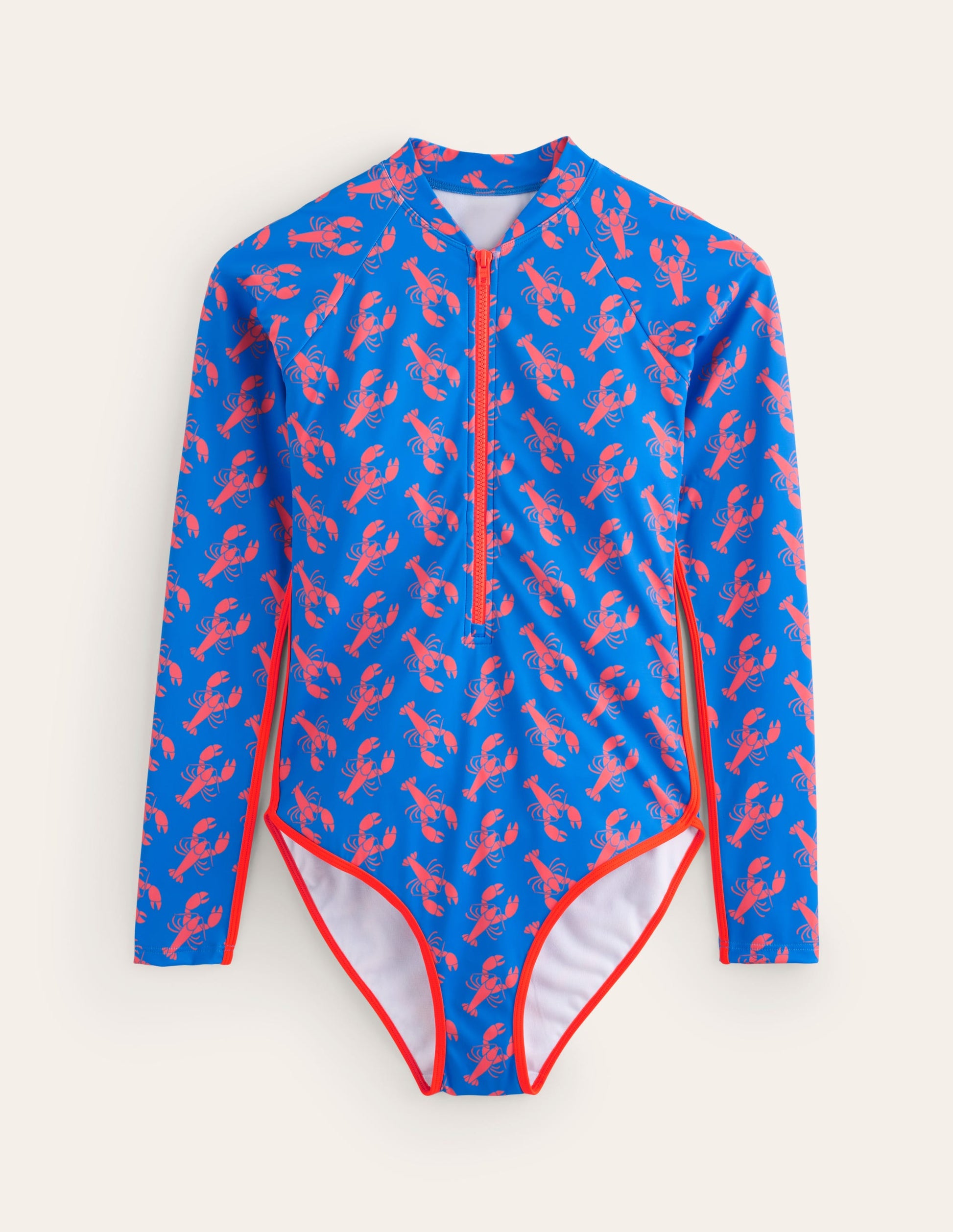 Piped Raglan Sleeve Swimsuit-Indigo Bunting, Lobster-5