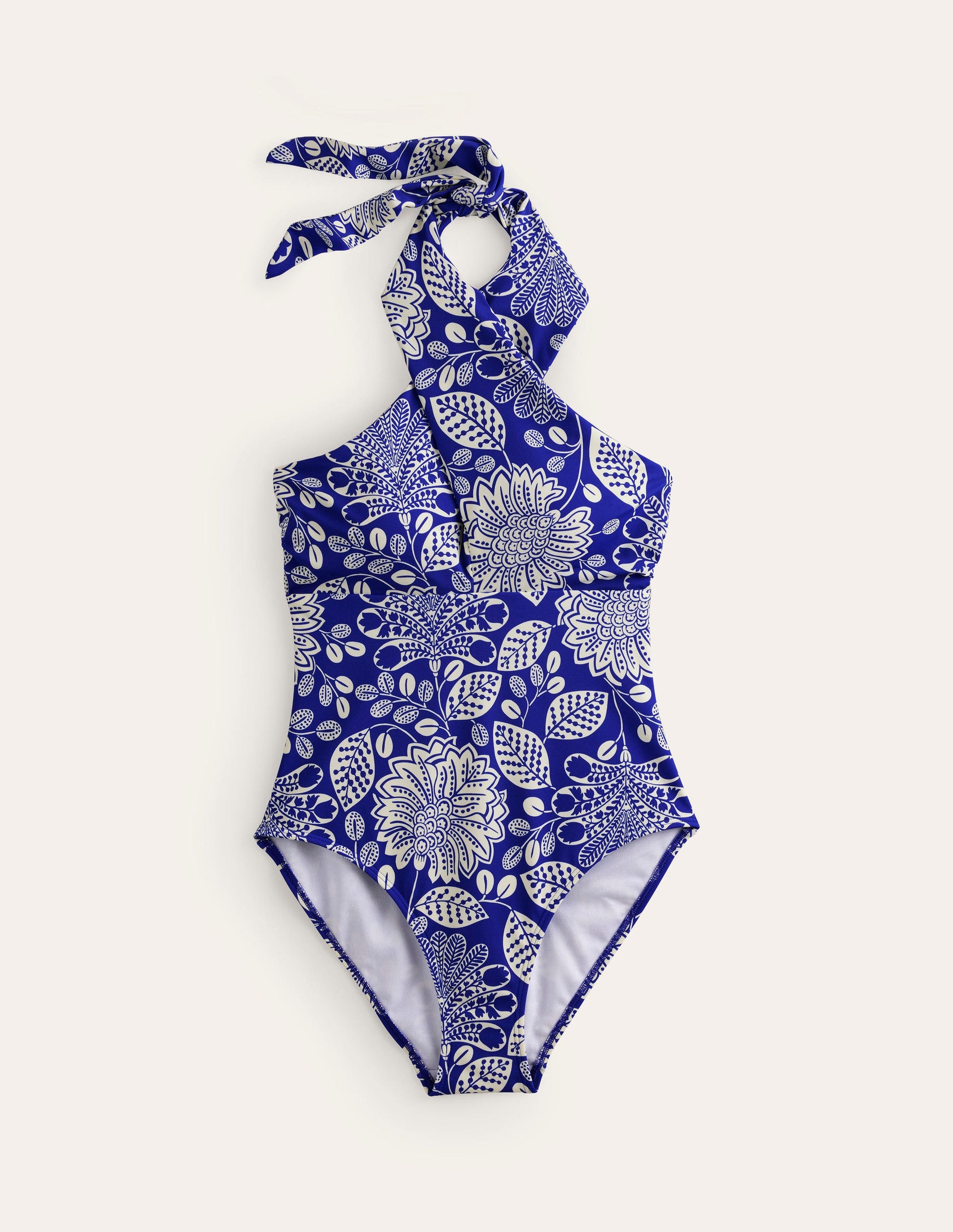 Cross Front Halter Swimsuit-Surf The Web, Gardenia Swirl-5