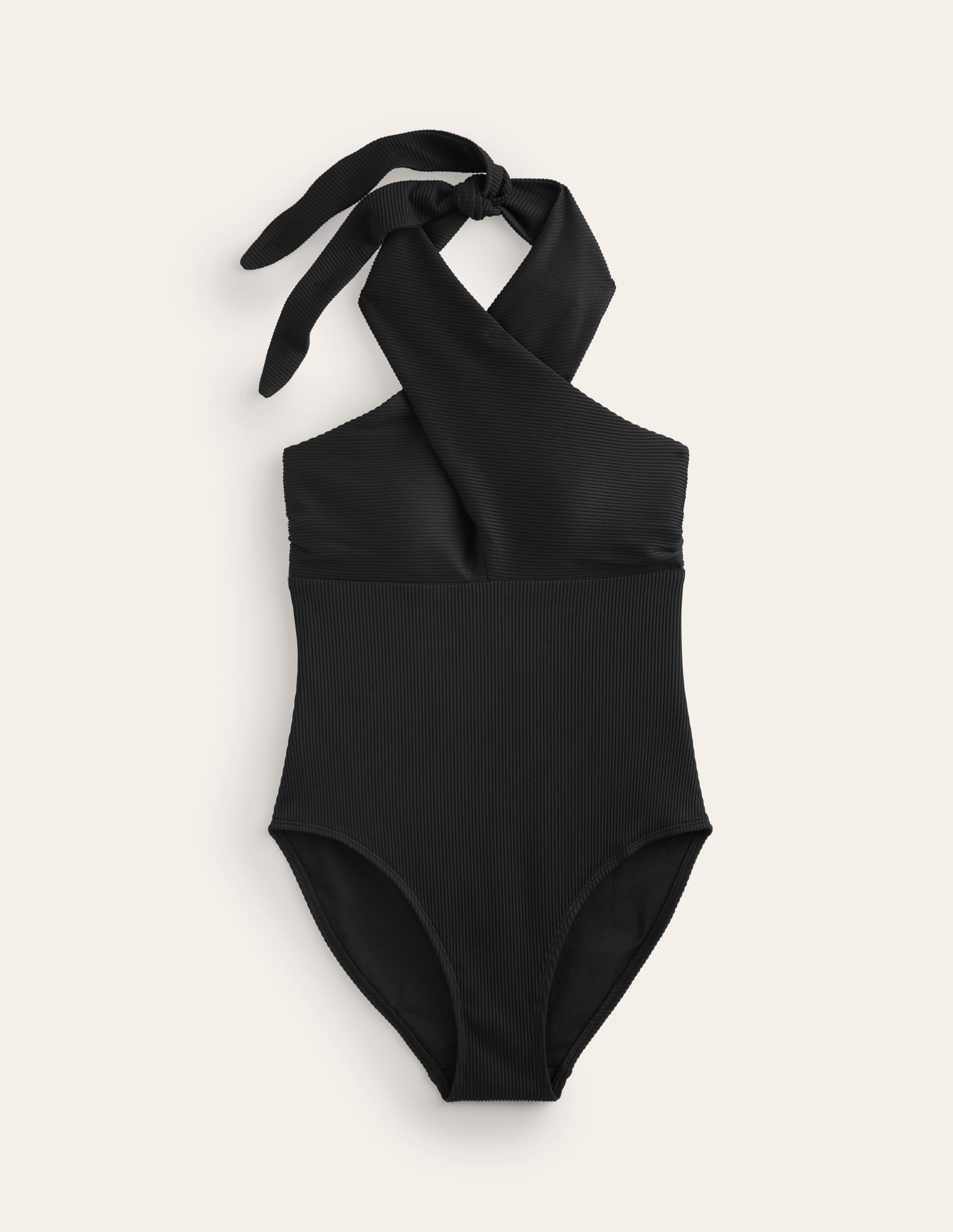 Cross Front Halter Swimsuit-Black Rib - Image 5