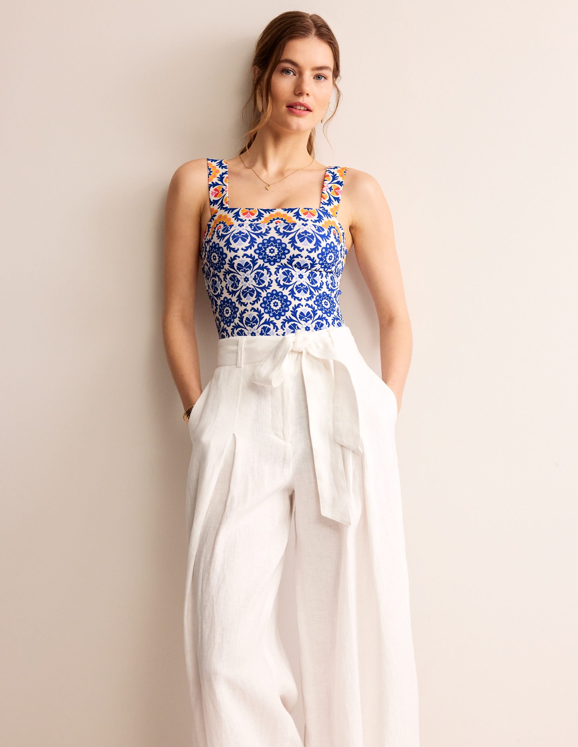 Square Neck Panel Swimsuit-Surf The Web, Mosaic Bloom - Image 4