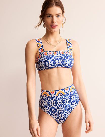 Square Neck Panel Bikini Top-Surf the Web, Mosaic Bloom