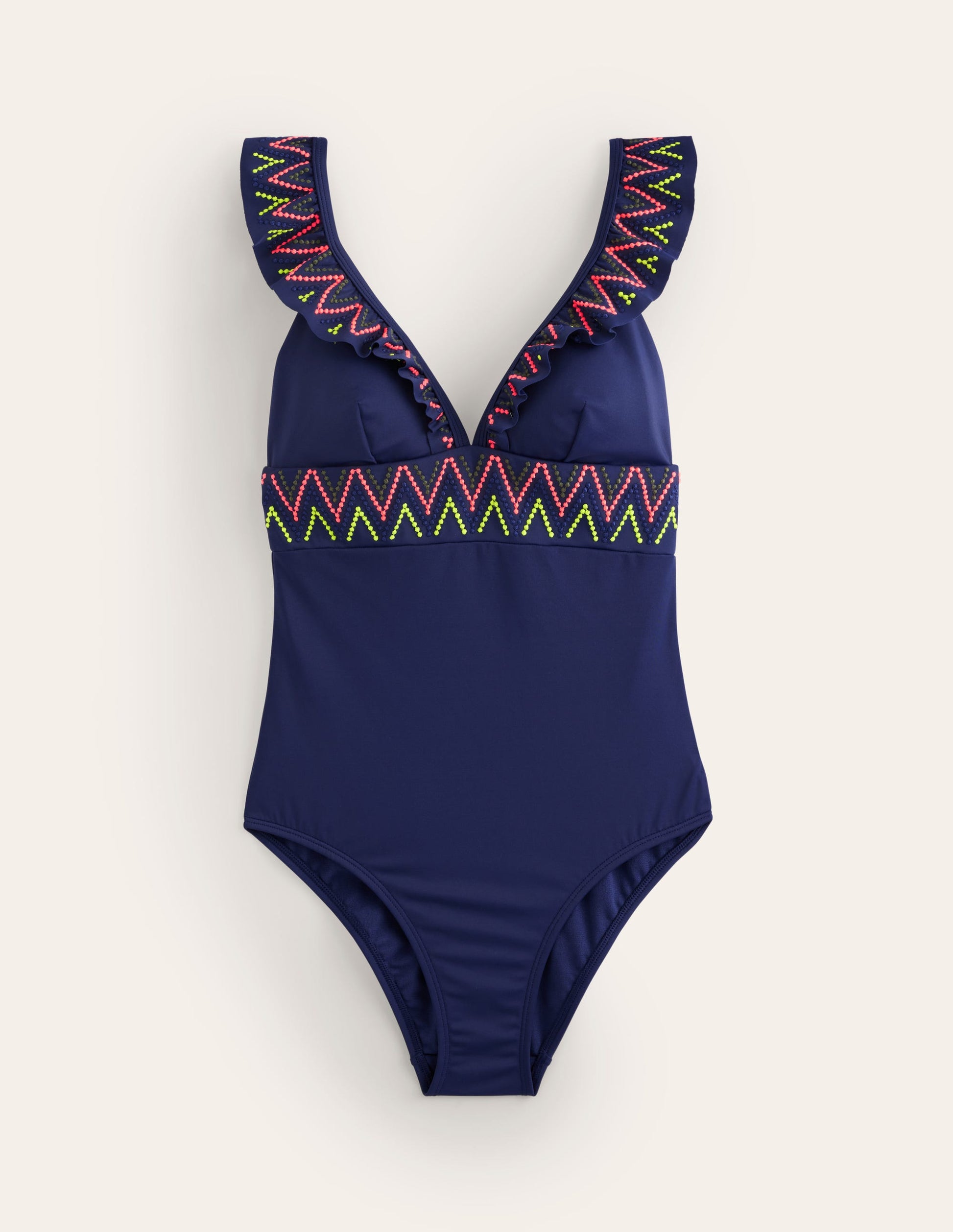 Embroidered Ruffle Swimsuit-Navy-5