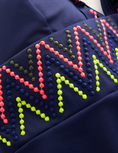 Embroidered Ruffle Swimsuit-Navy-6