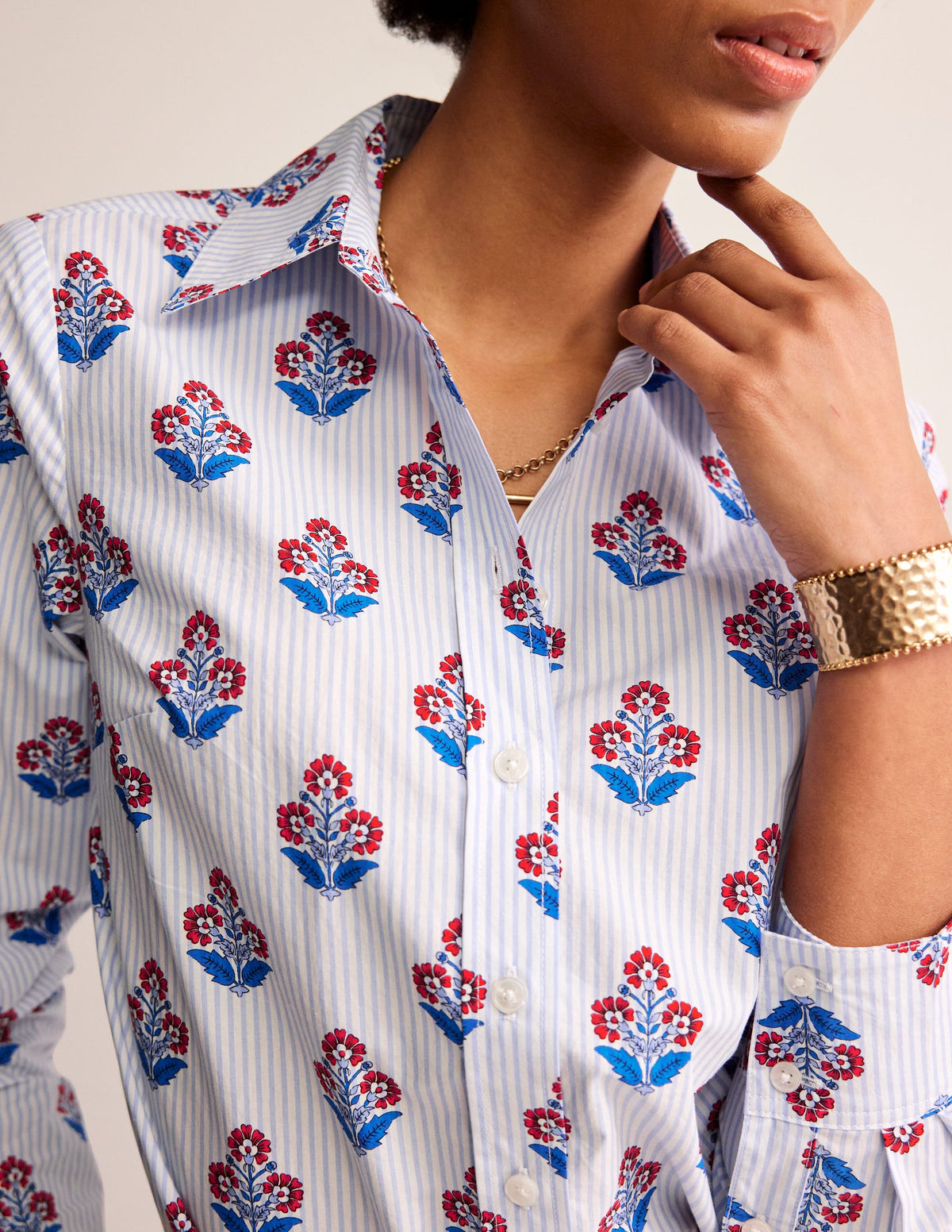 Sienna Cotton Shirt-Mandarin Red, Floret Stem - Image 2