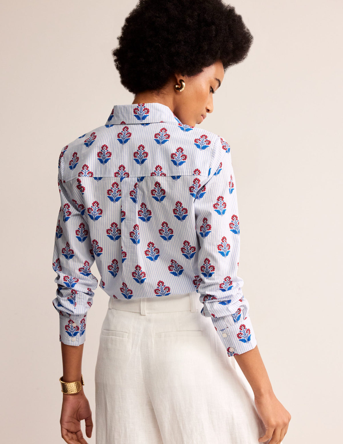 Sienna Cotton Shirt-Mandarin Red, Floret Stem - Image 3