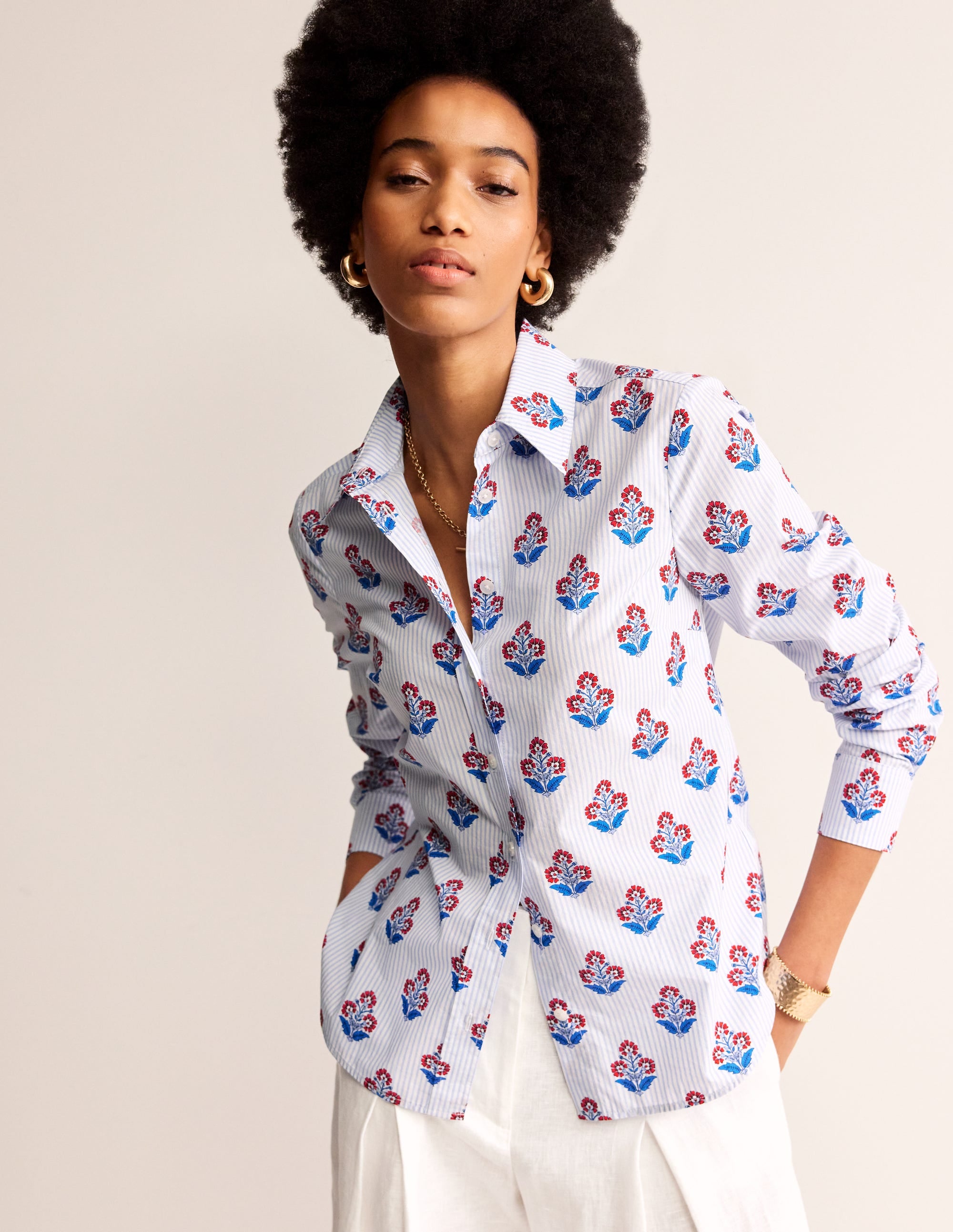 Sienna Cotton Shirt-Mandarin Red, Floret Stem - Image 4
