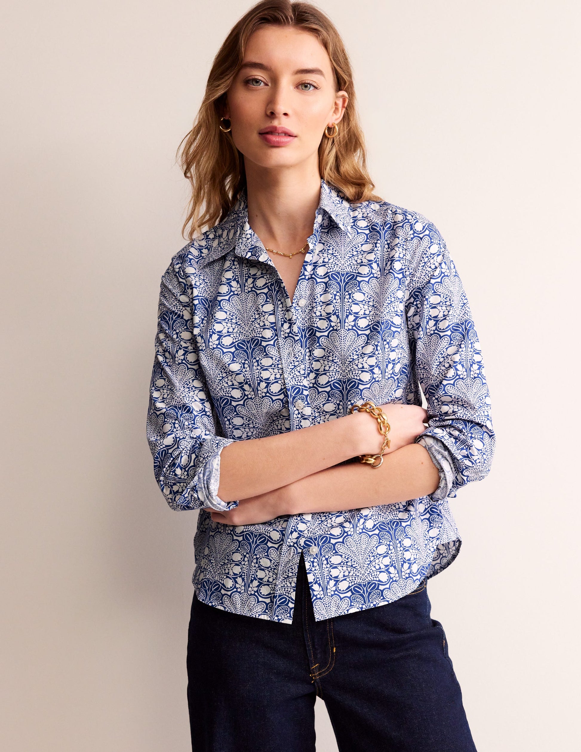 Sienna Cotton Shirt-Surf the Web, Gardenia Swirl-4
