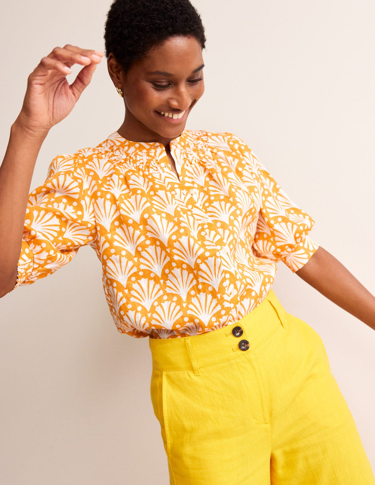 Ada Linen Top-Artisan Gold, Shells - Image 1