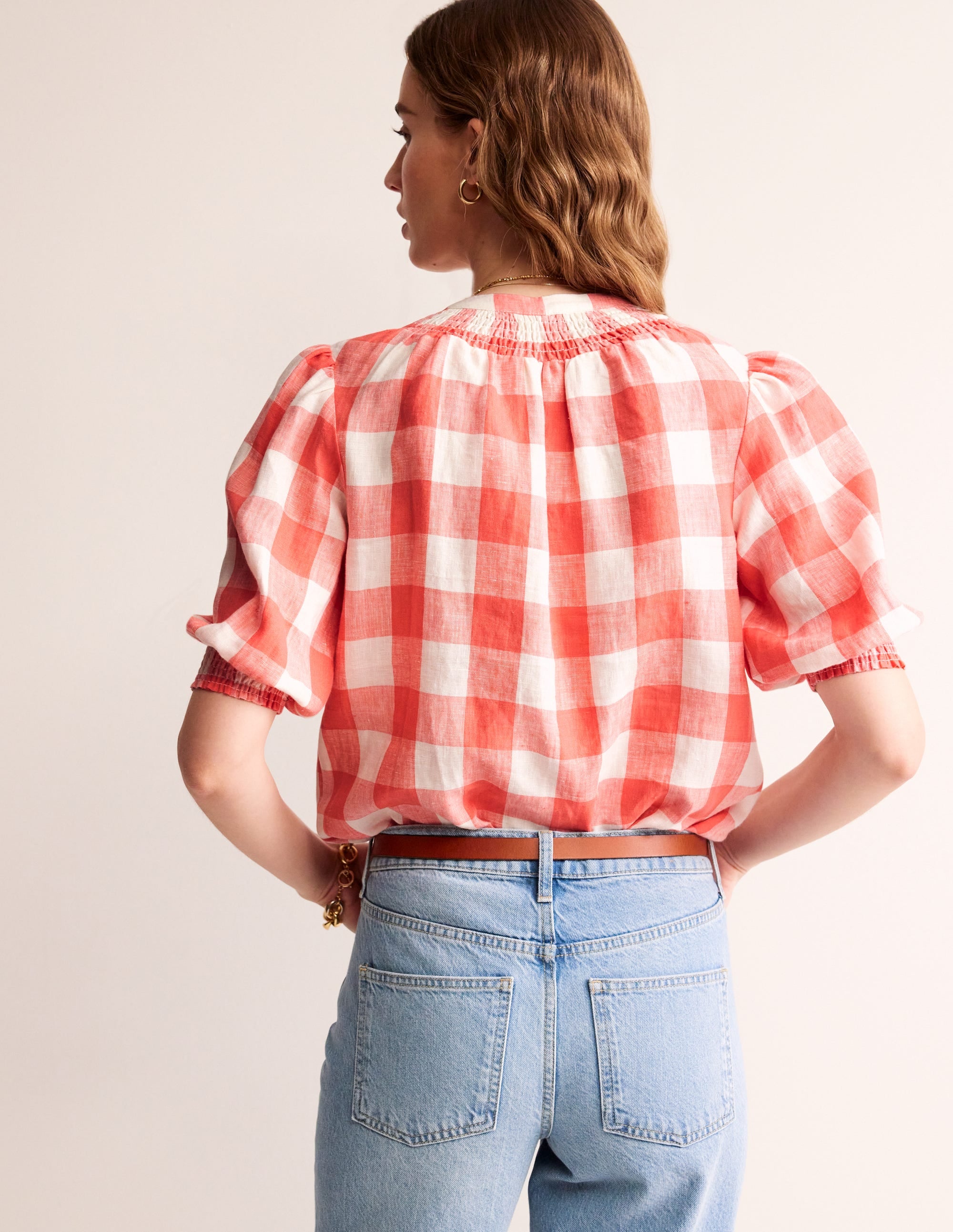 Ada Linen Top-Porcelain Rose, Gingham - Image 3