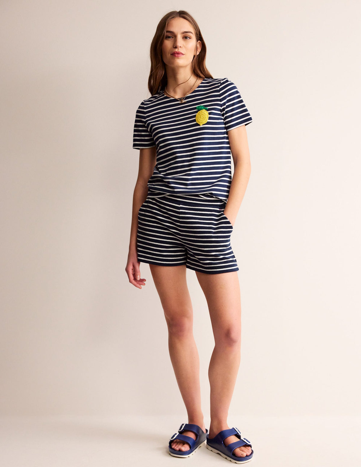 Crochet T-shirt-Navy, Ivory Lemons - Image 4