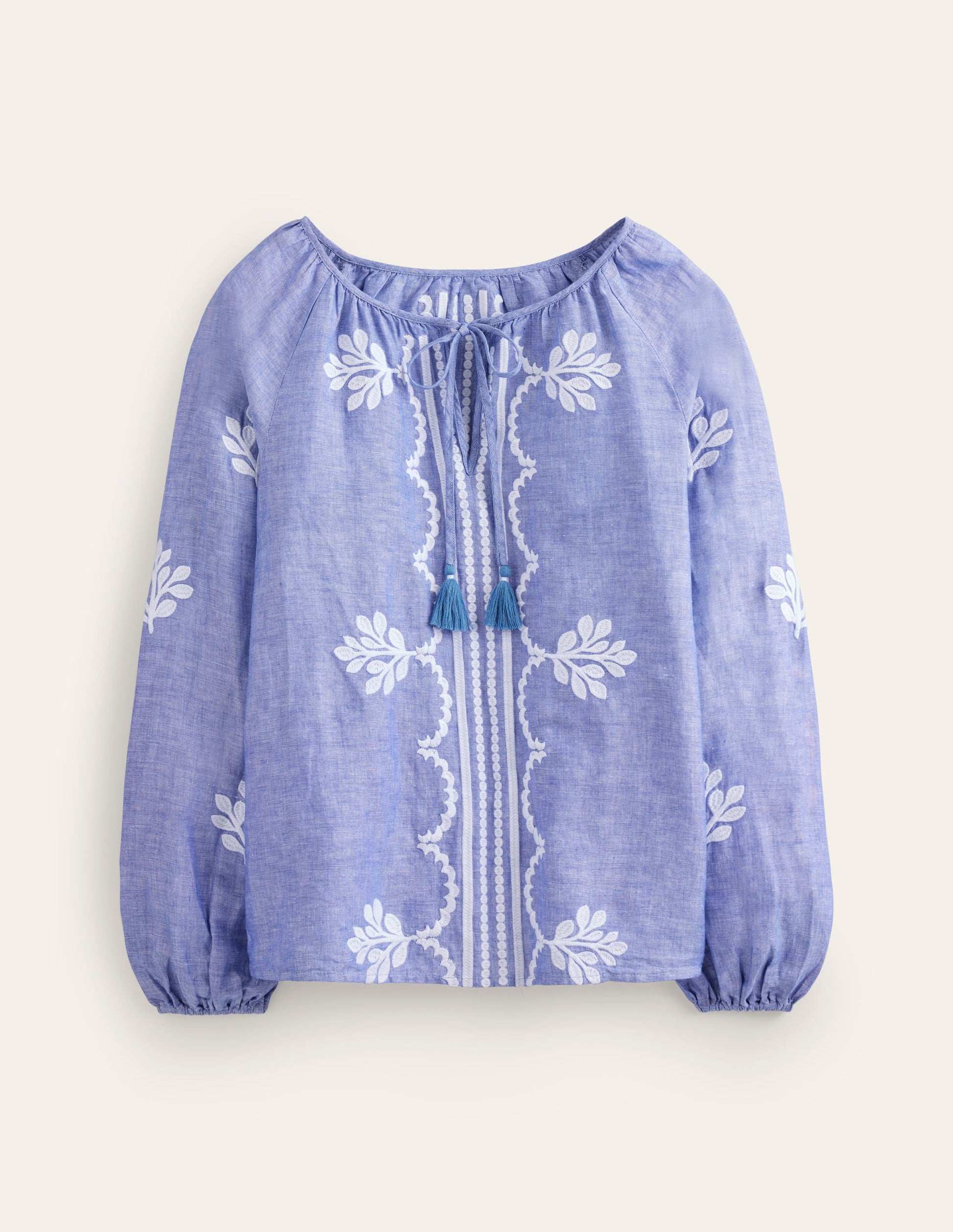 Serena Embroidered Blouse-Chambray-5