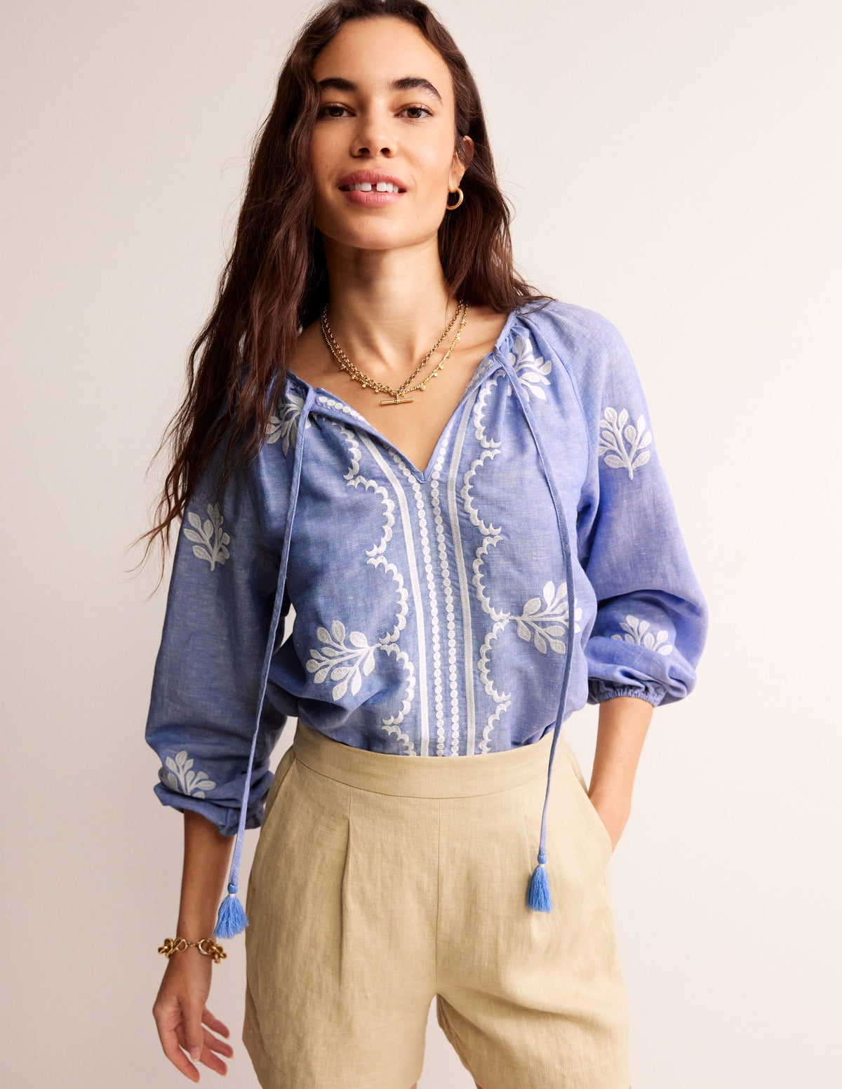 Serena Embroidered Blouse-Chambray - Image 1