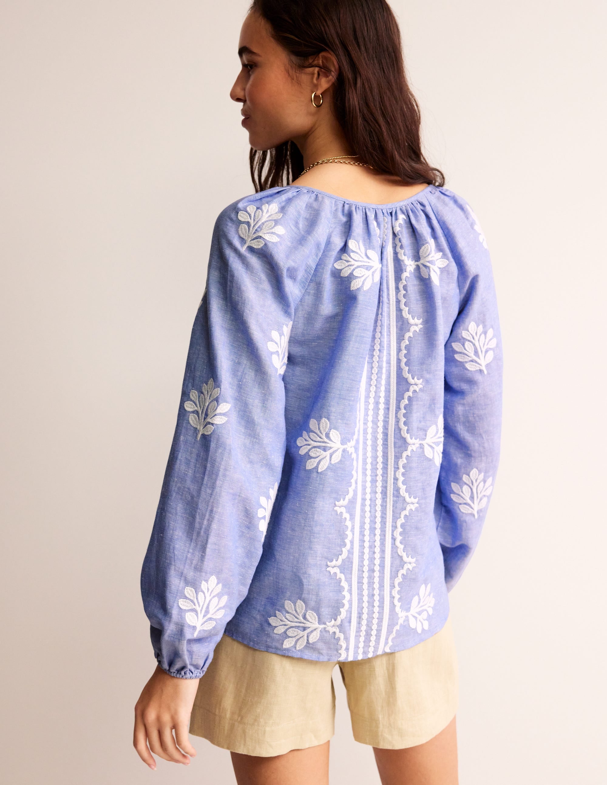 Serena Embroidered Blouse-Chambray - Image 3