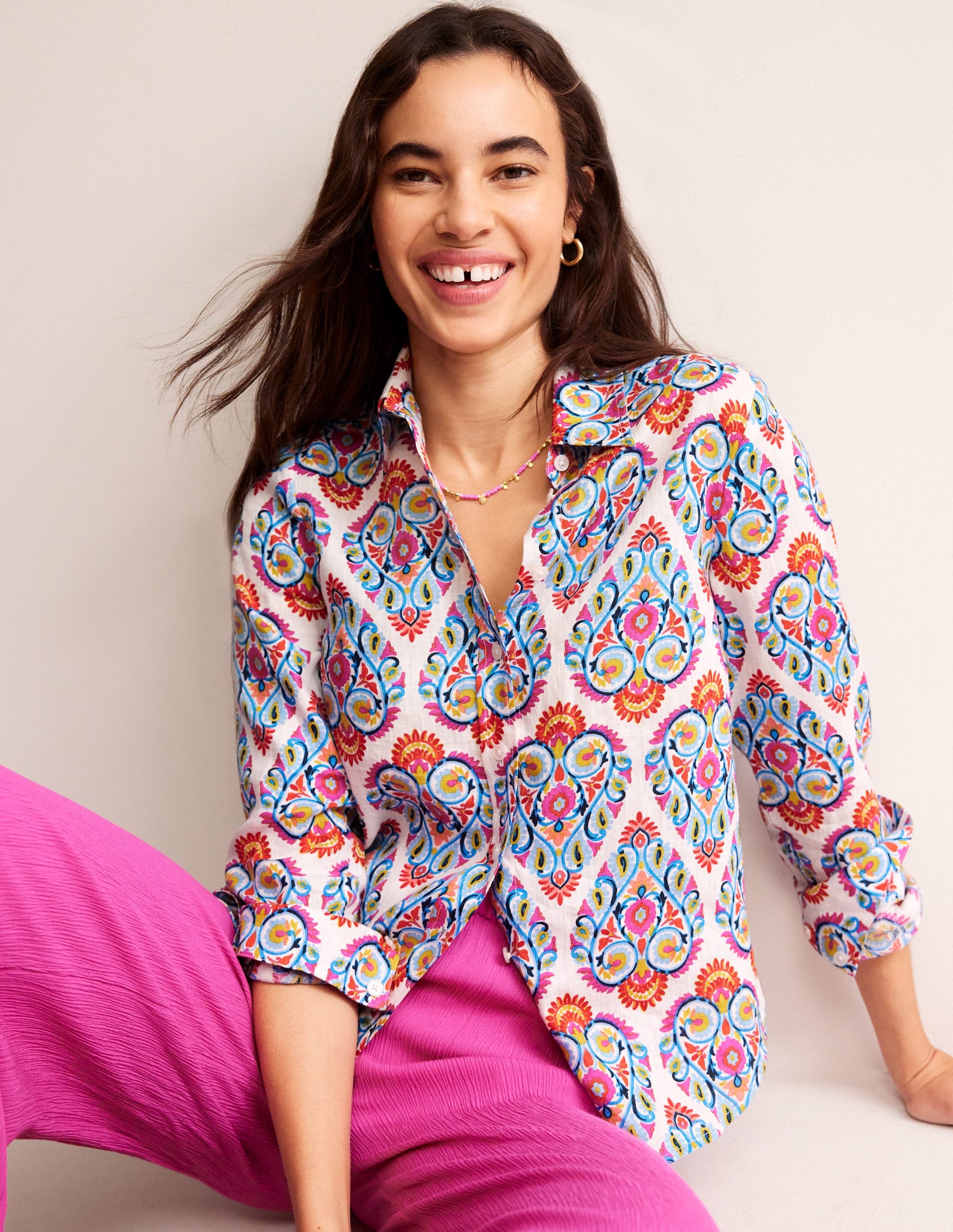Sienna Linen Shirt-Multi, Flora Stamp-1
