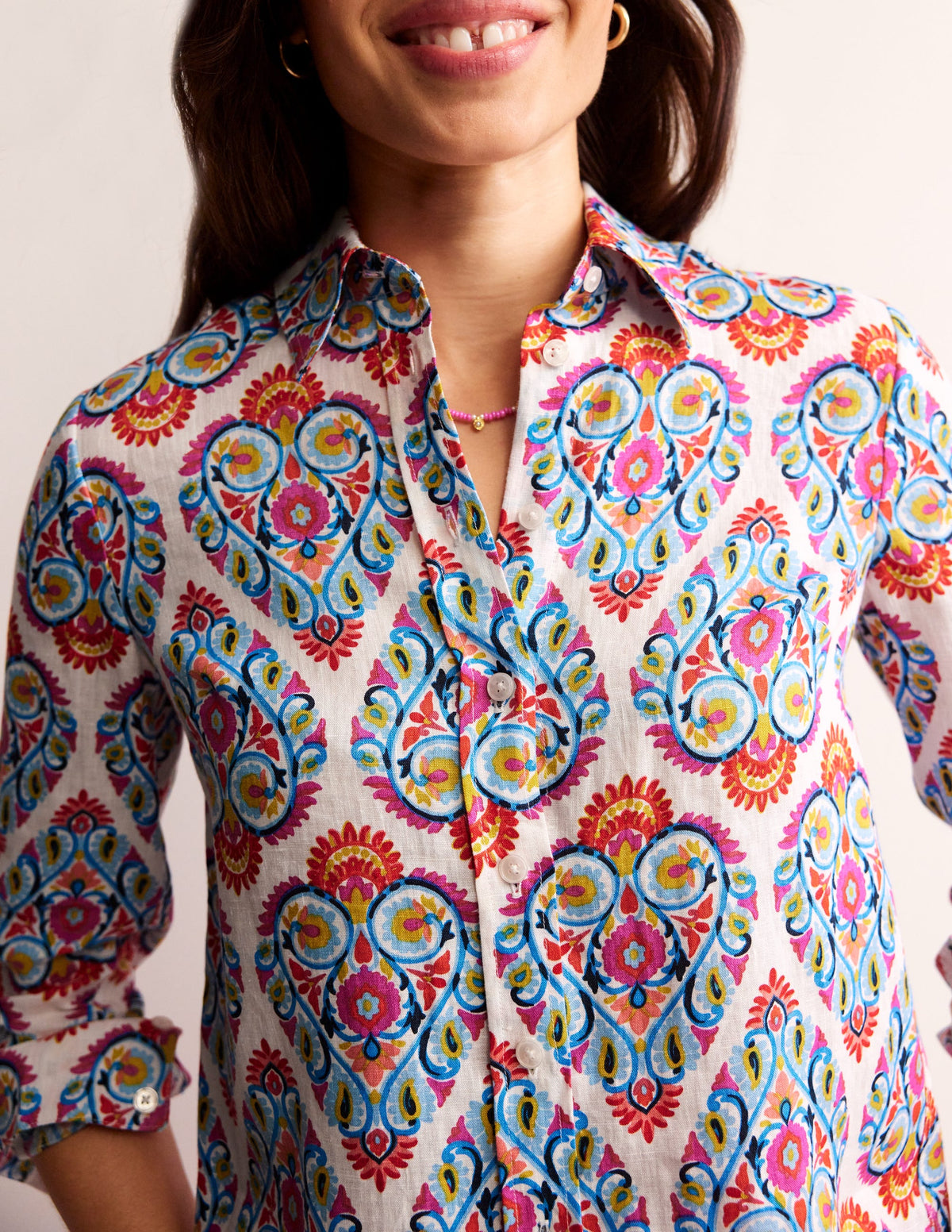 Sienna Linen Shirt-Multi, Flora Stamp - Image 2