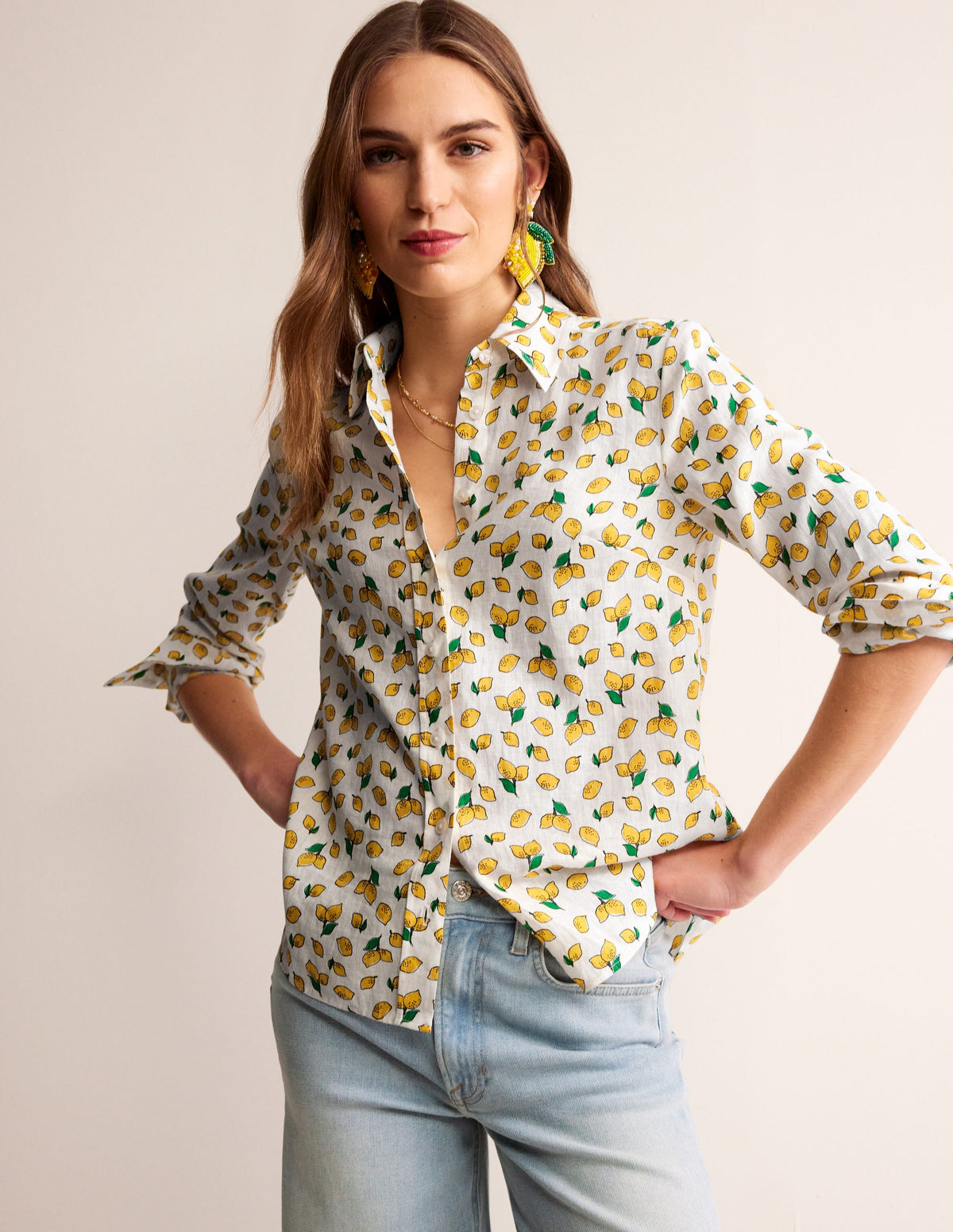 Sienna Linen Shirt-Ivory, Amalfi Lemons-1