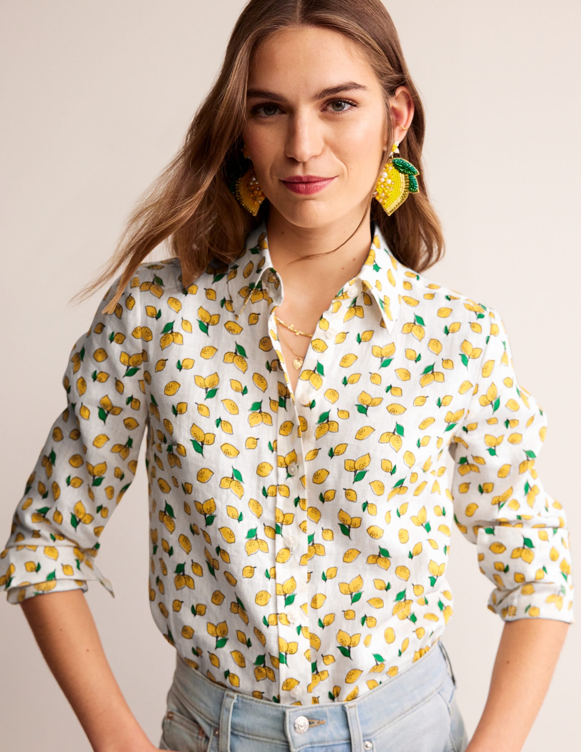 Sienna Linen Shirt-Ivory, Amalfi Lemons - Image 4