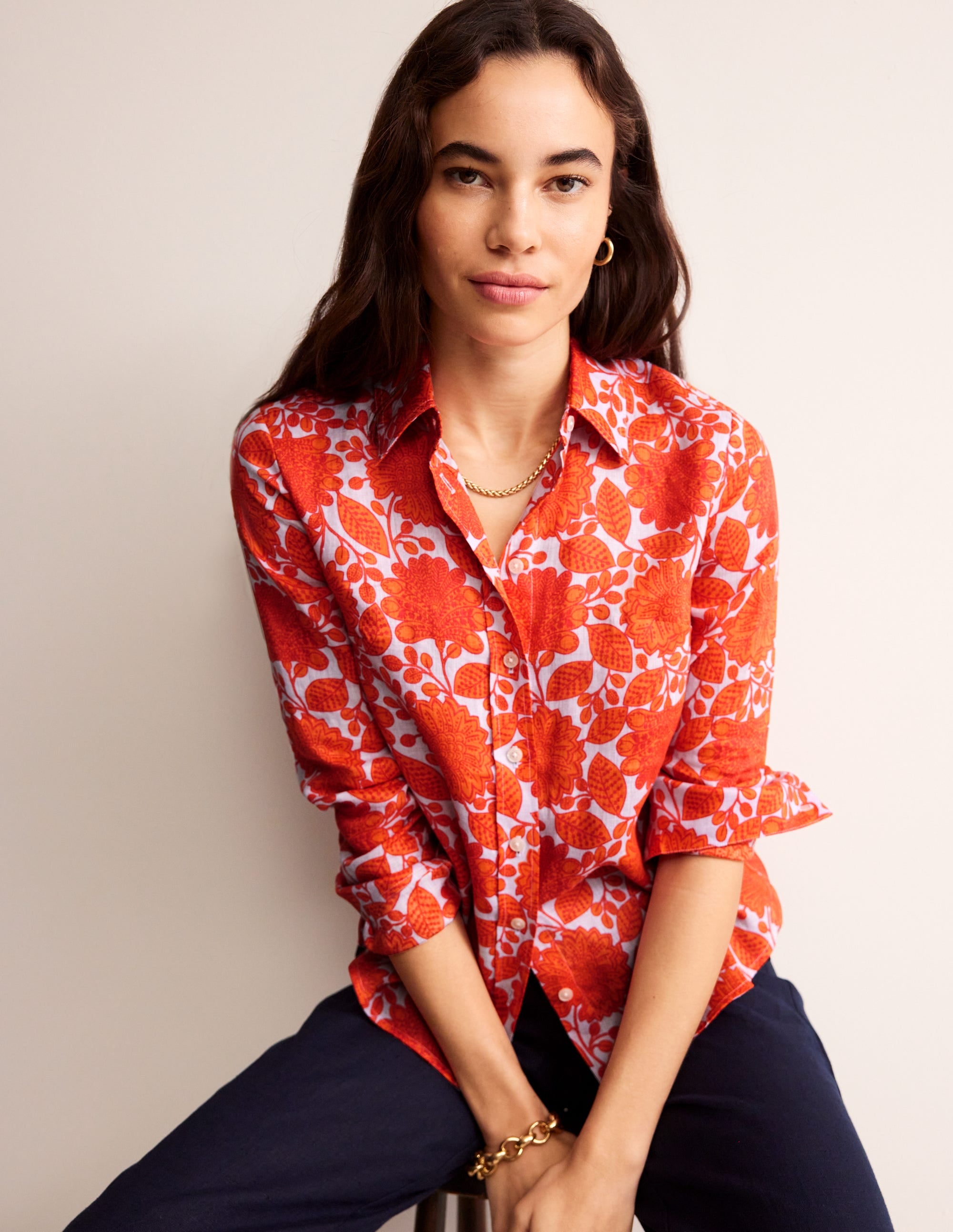 Sienna Linen Shirt-Firecracker, Gardenia Swirl - Image 2