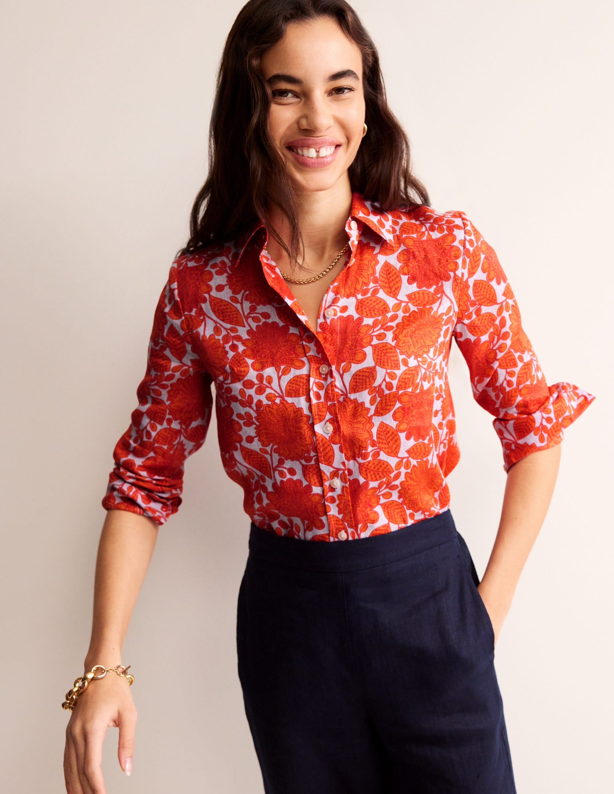 Sienna Linen Shirt-Firecracker, Gardenia Swirl - Image 4