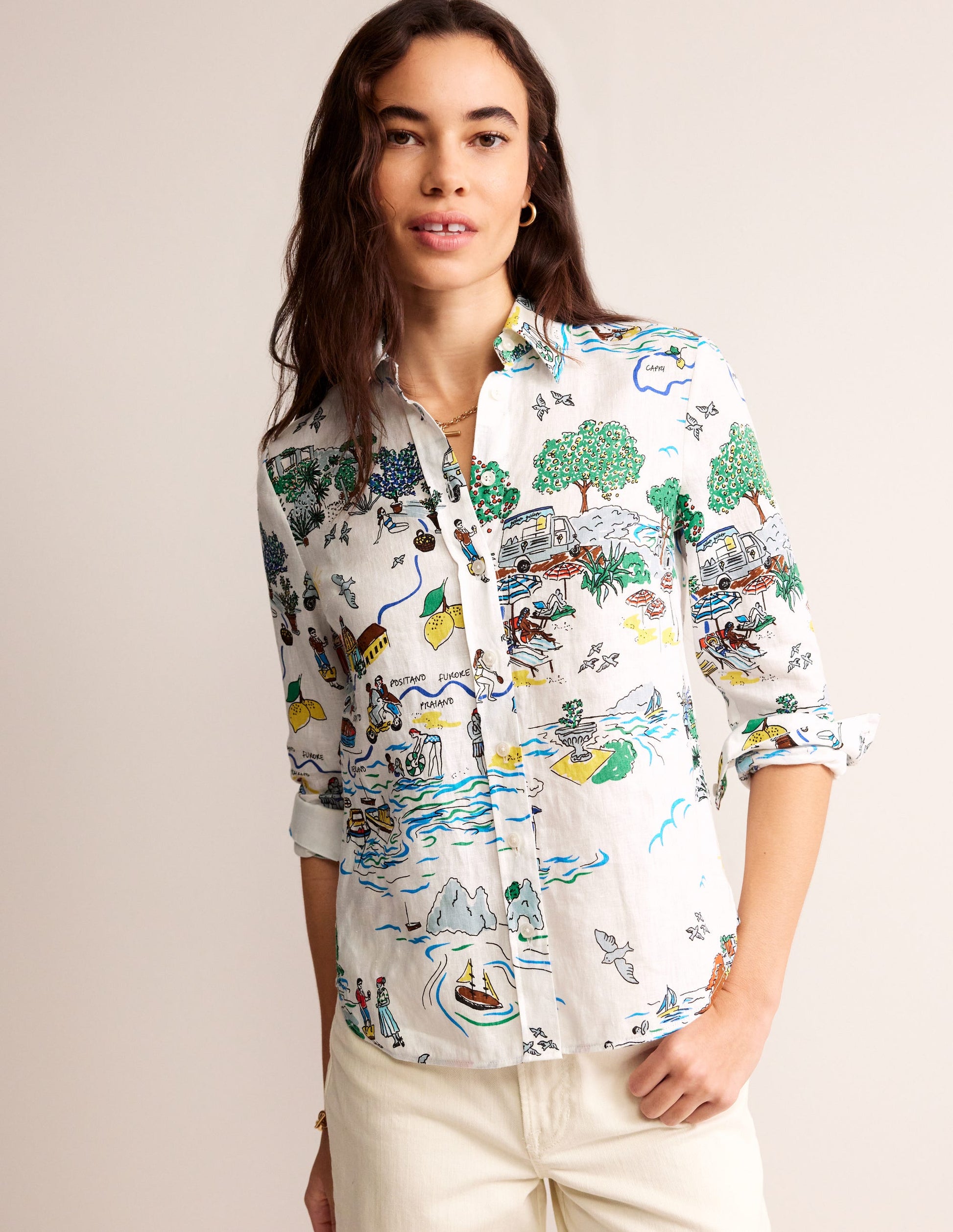 Sienna Linen Shirt-Ivory, Amalfi-1