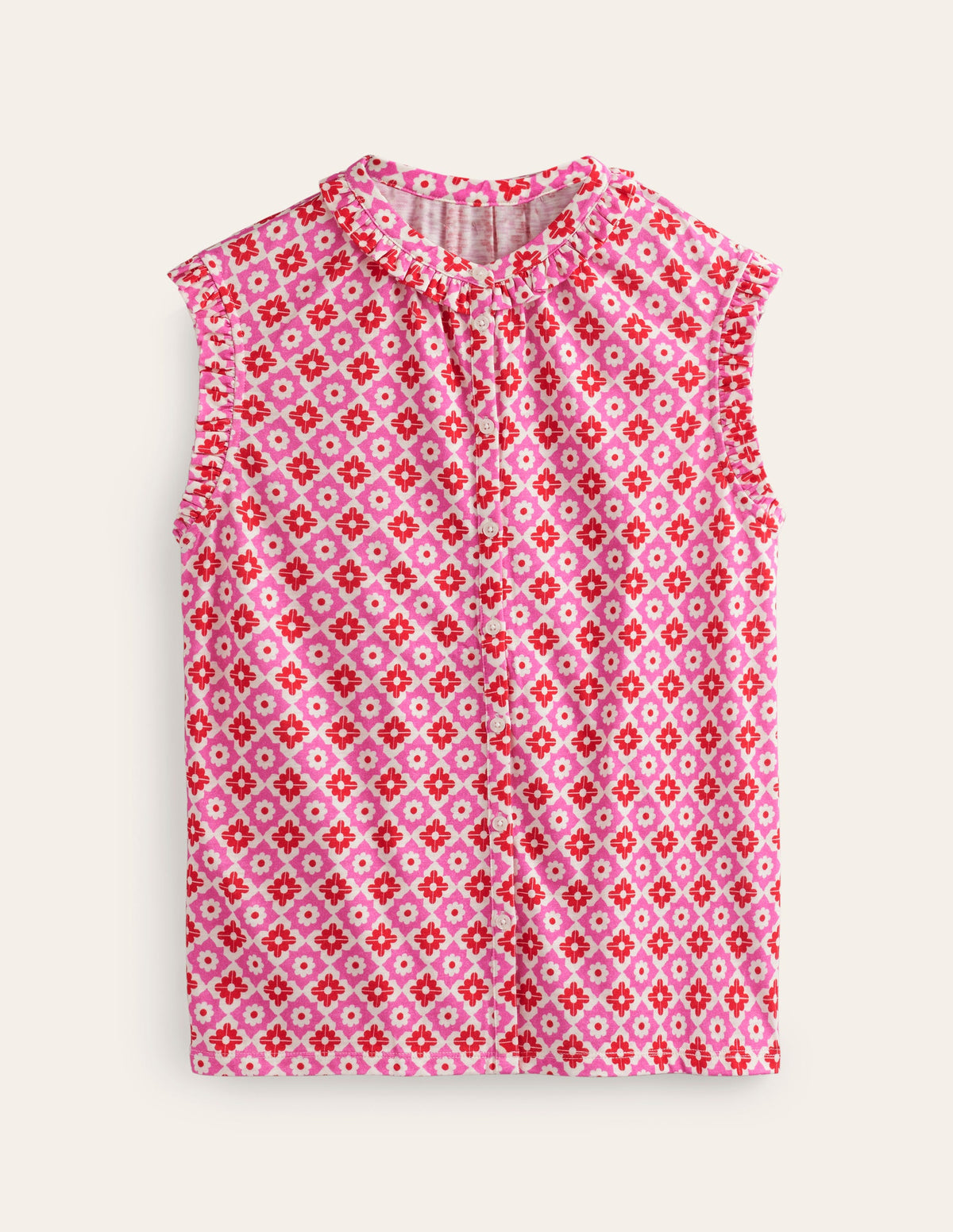 Olive Sleeveless Shirt-Pink Power, Geometric Stamp-5