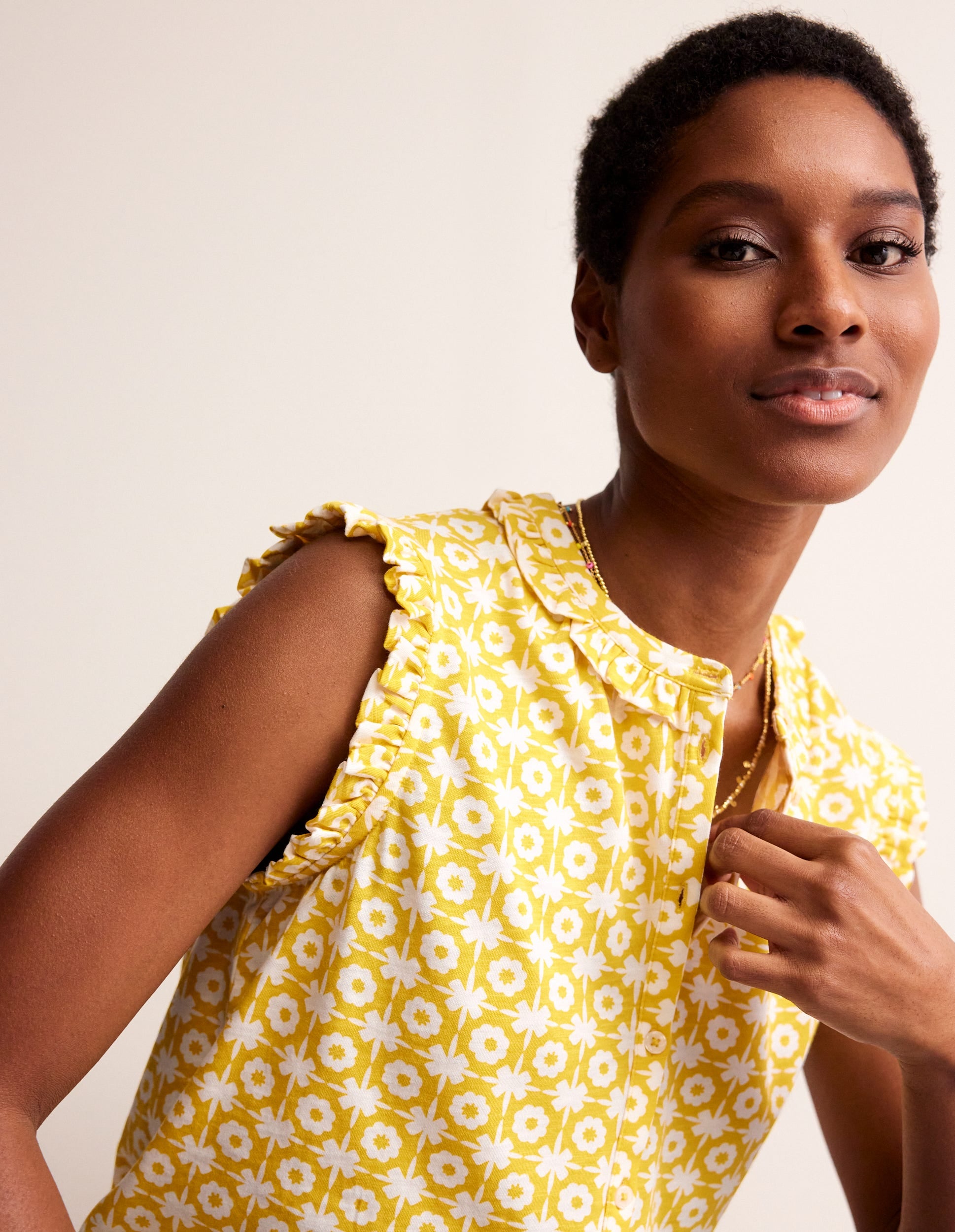 Olive Sleeveless Shirt-Passion Fruit, Blossom Tile - Image 1