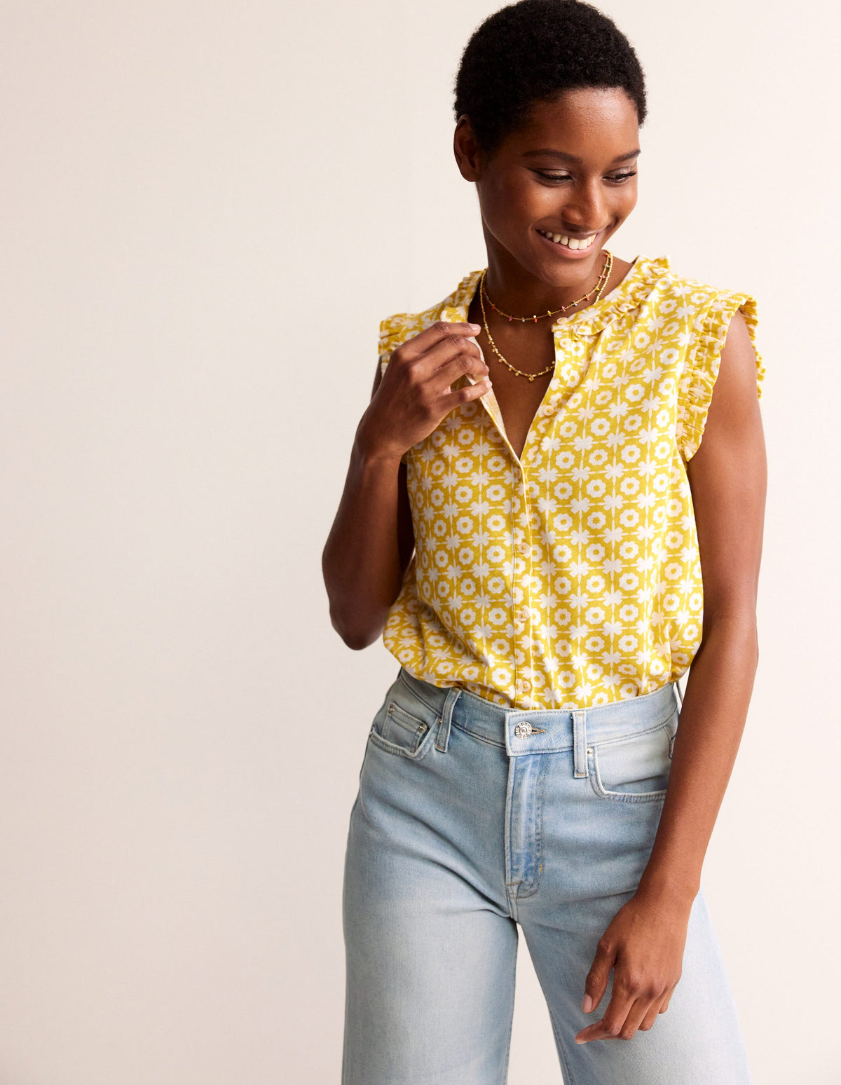 Olive Sleeveless Shirt-Passion Fruit, Blossom Tile - Image 2