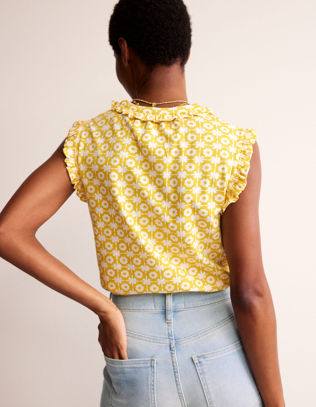 Olive Sleeveless Shirt-Passion Fruit, Blossom Tile-3