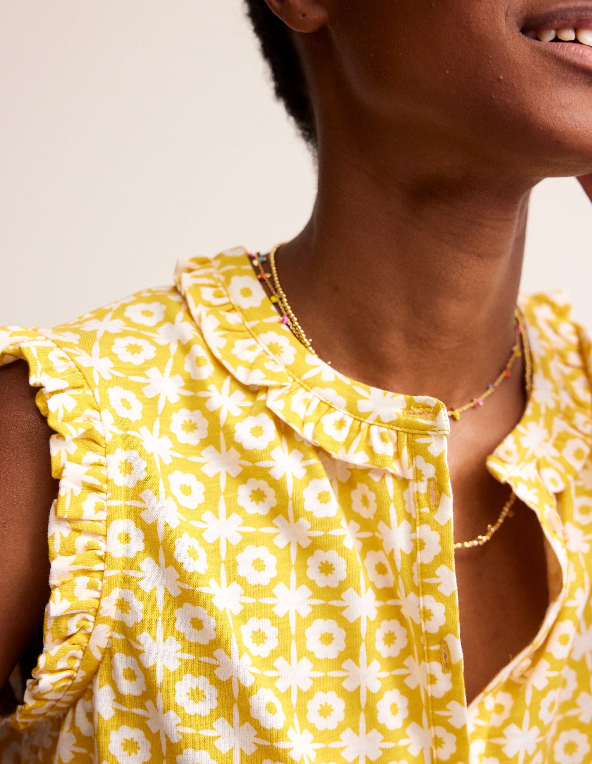 Olive Sleeveless Shirt-Passion Fruit, Blossom Tile-4