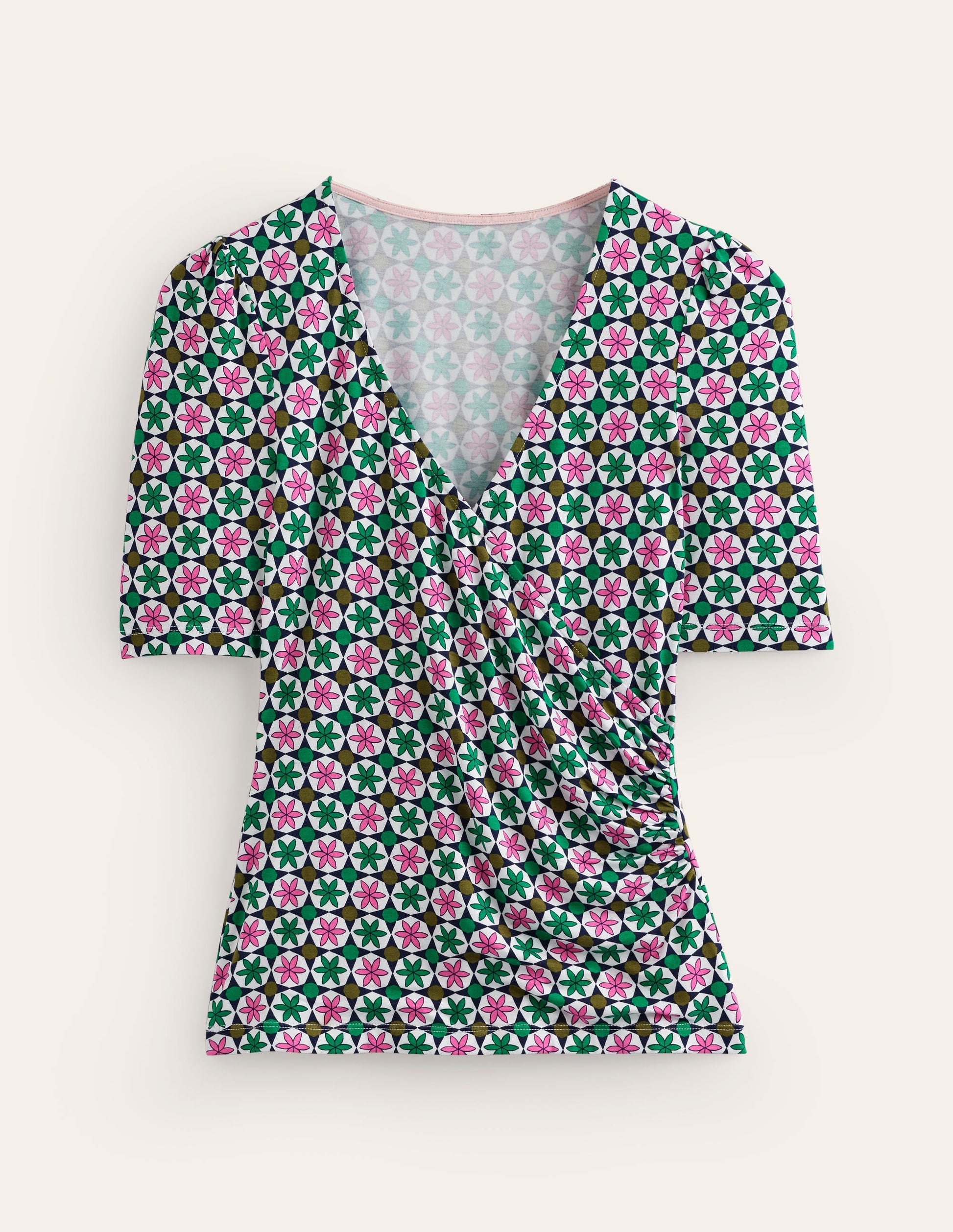 Wrap Front Jersey Top-Multi, Botanic Tile-5