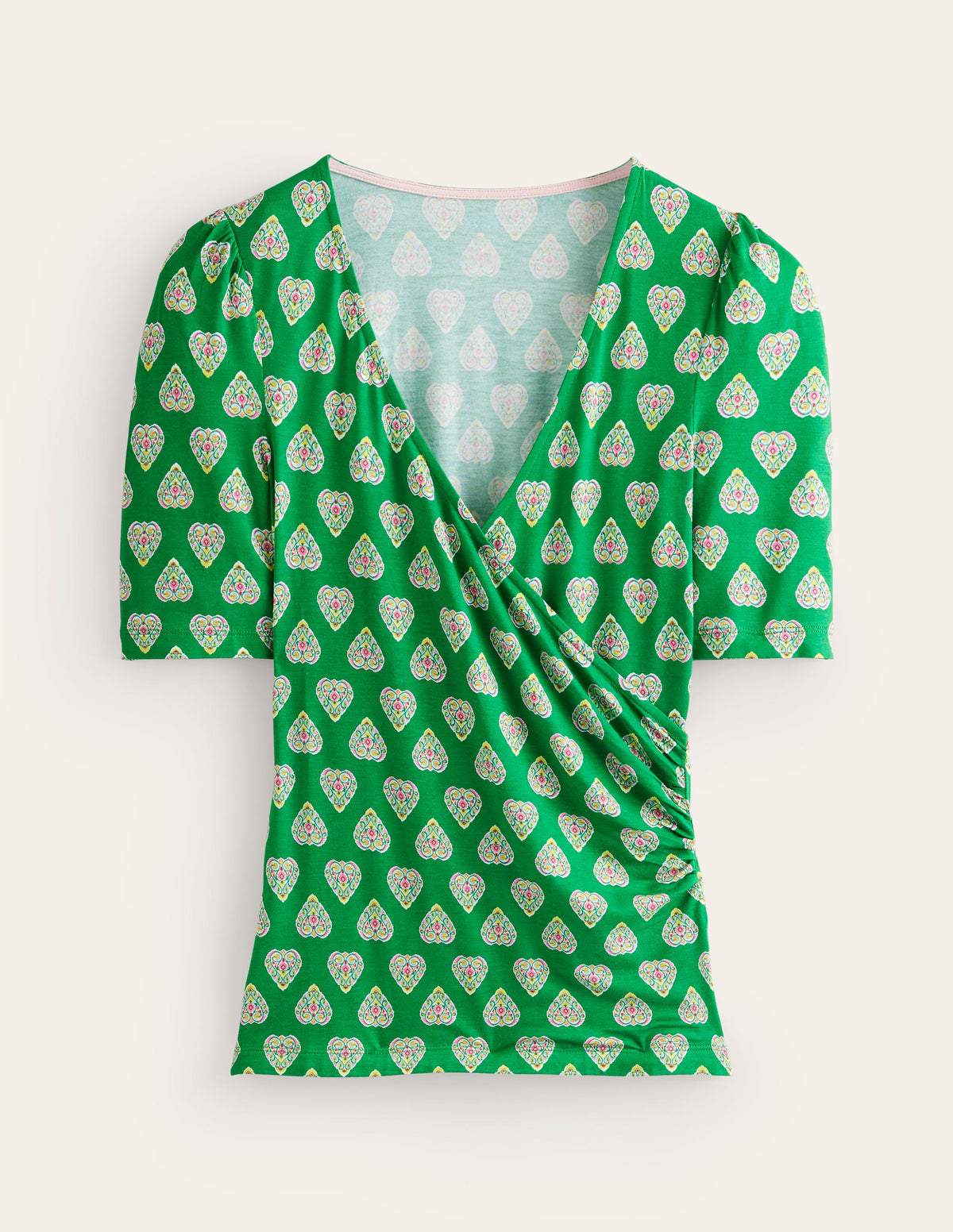 Wrap Front Jersey Top-Green Tambourine, Flora Stamp - Image 5