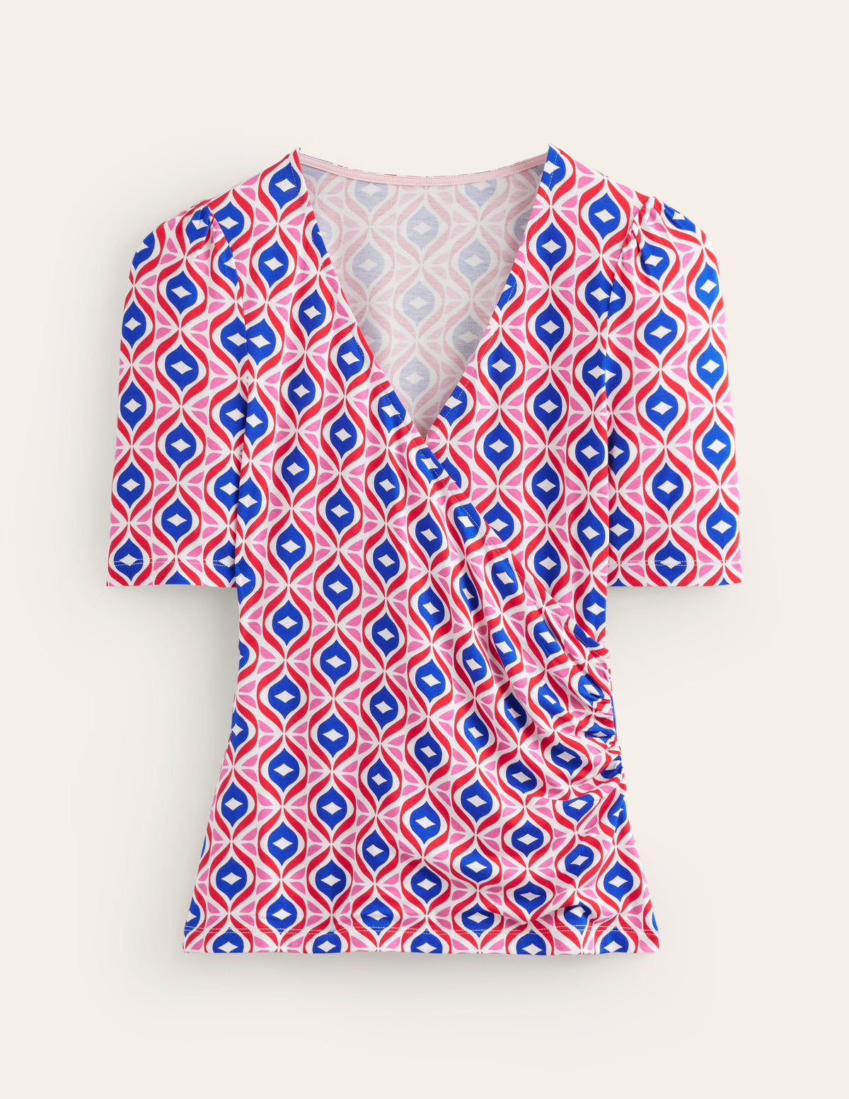 Wrap Front Jersey Top-Rubicondo, Diamond Wave-5