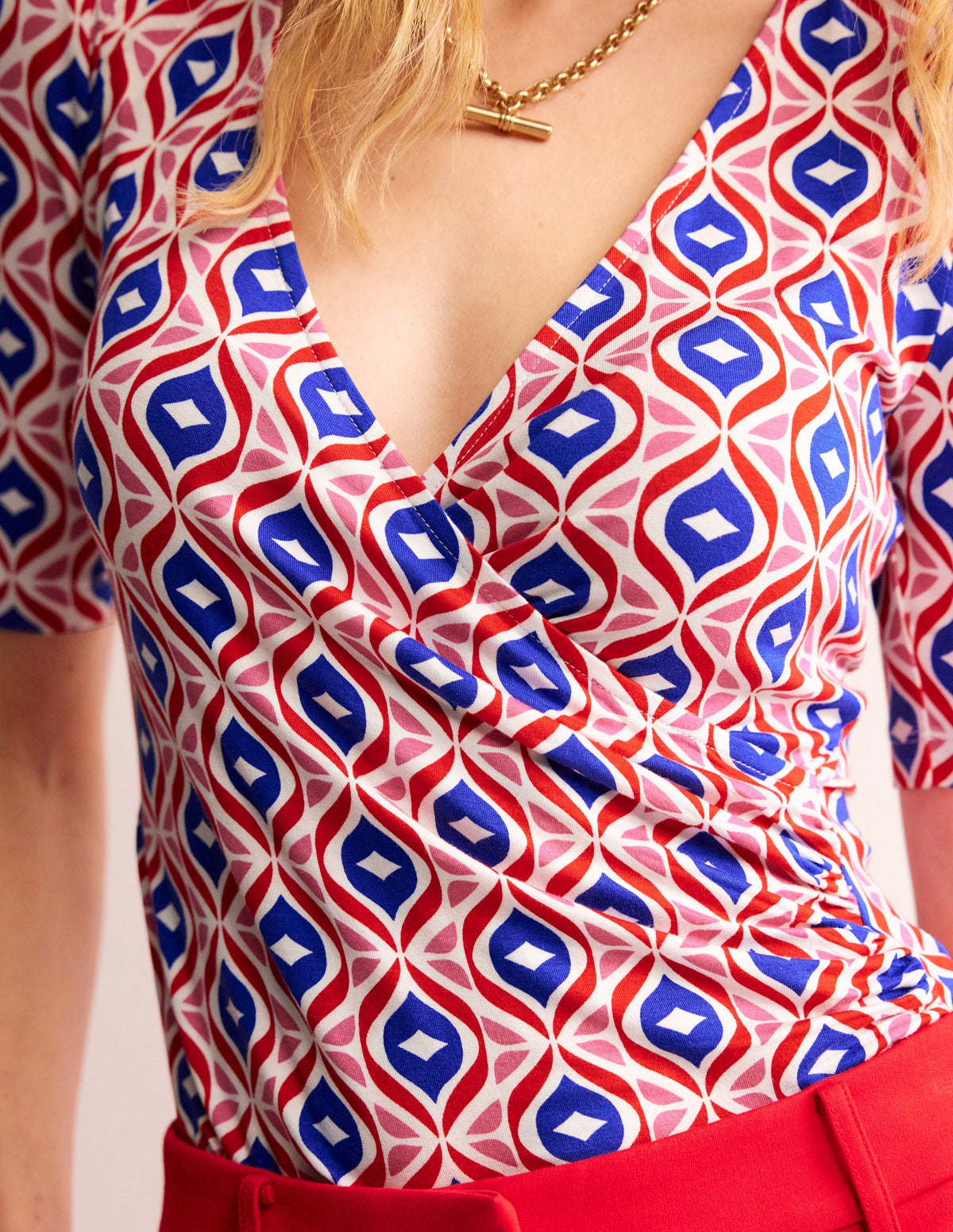 Wrap Front Jersey Top-Rubicondo, Diamond Wave - Image 2