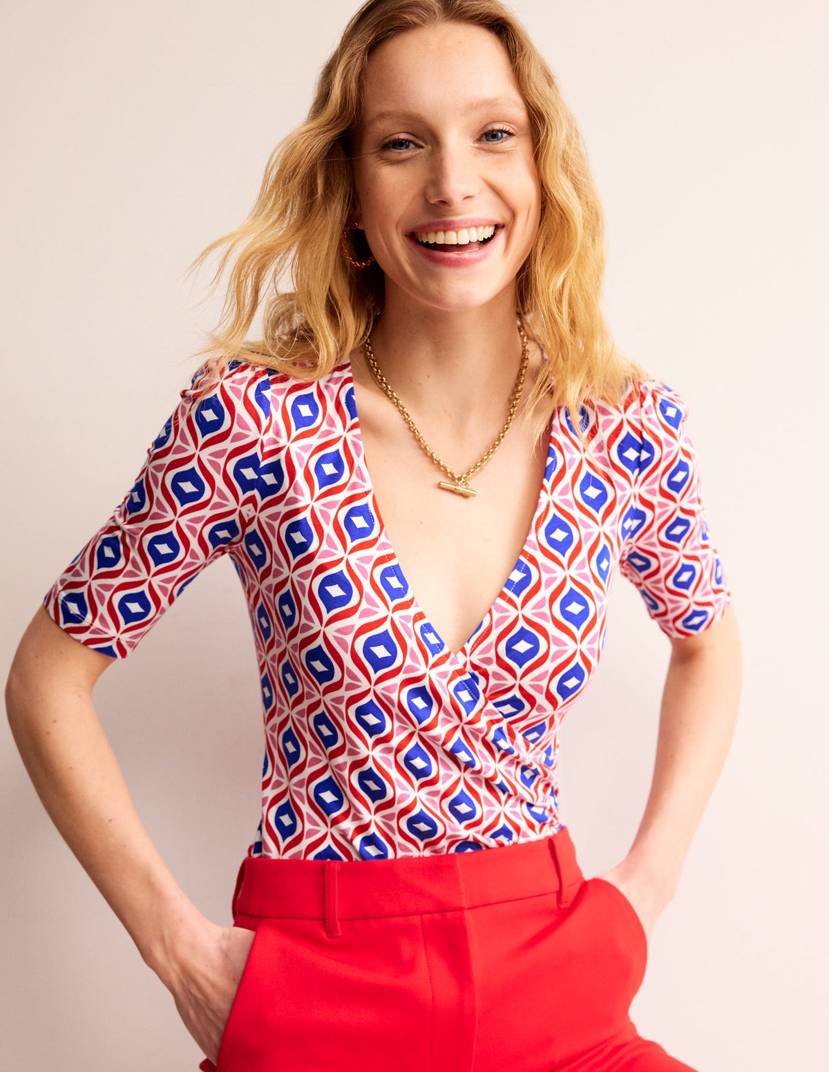 Wrap Front Jersey Top-Rubicondo, Diamond Wave-4