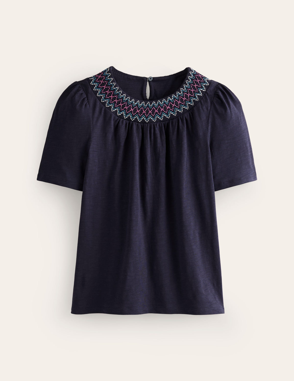 Smock Neck Puff Sleeve Top-Navy - Image 5