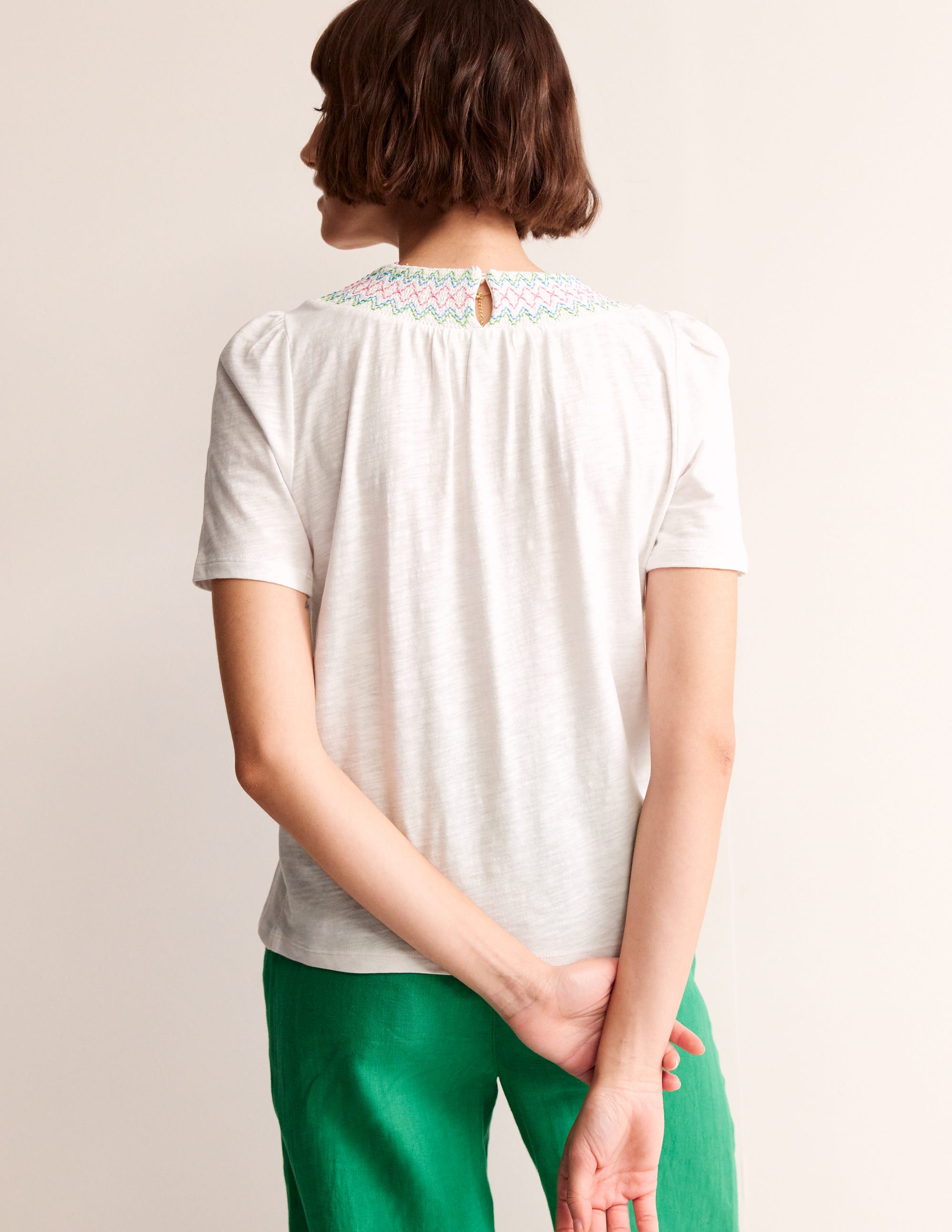 Smock Neck Puff Sleeve Top-White - Image 3