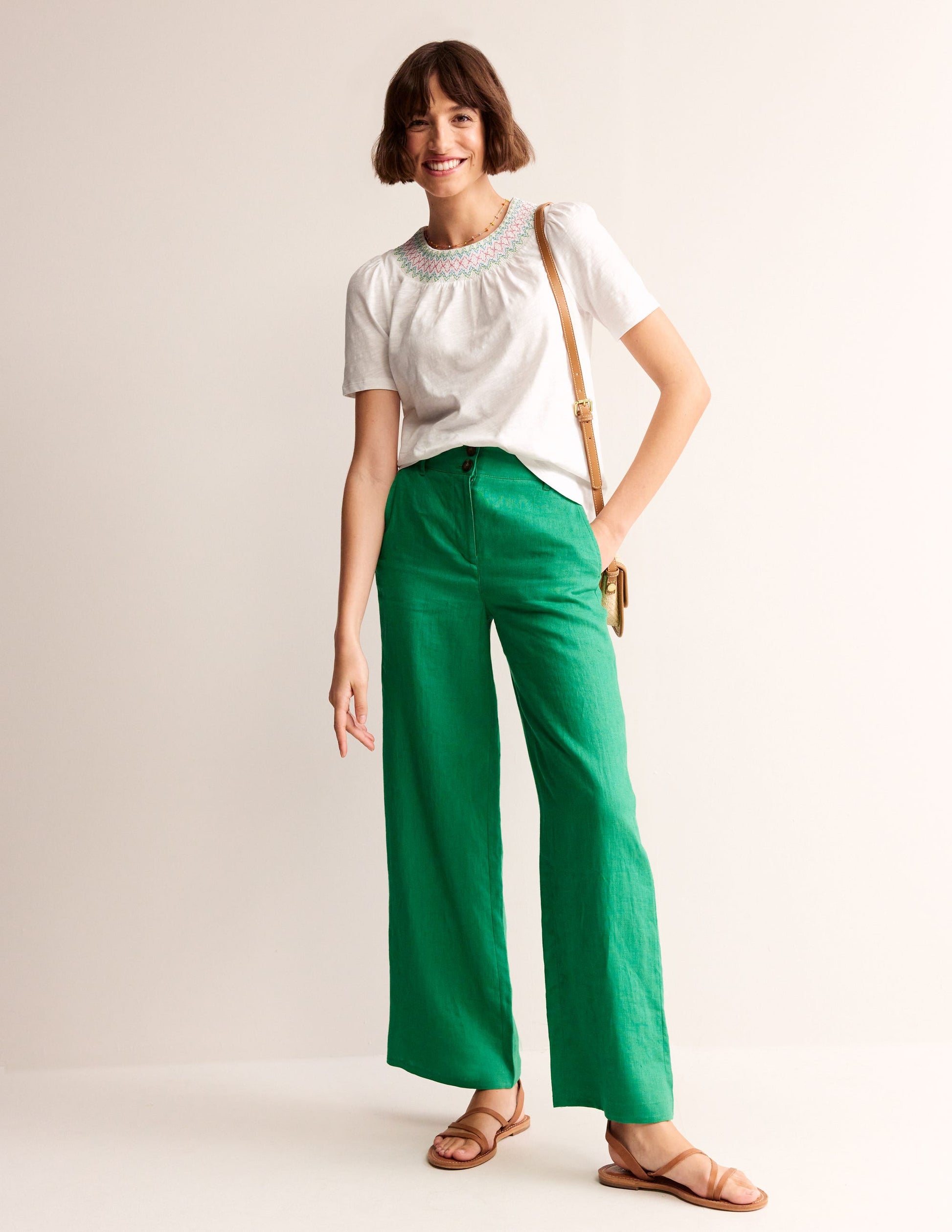 Smock Neck Puff Sleeve Top-White-4