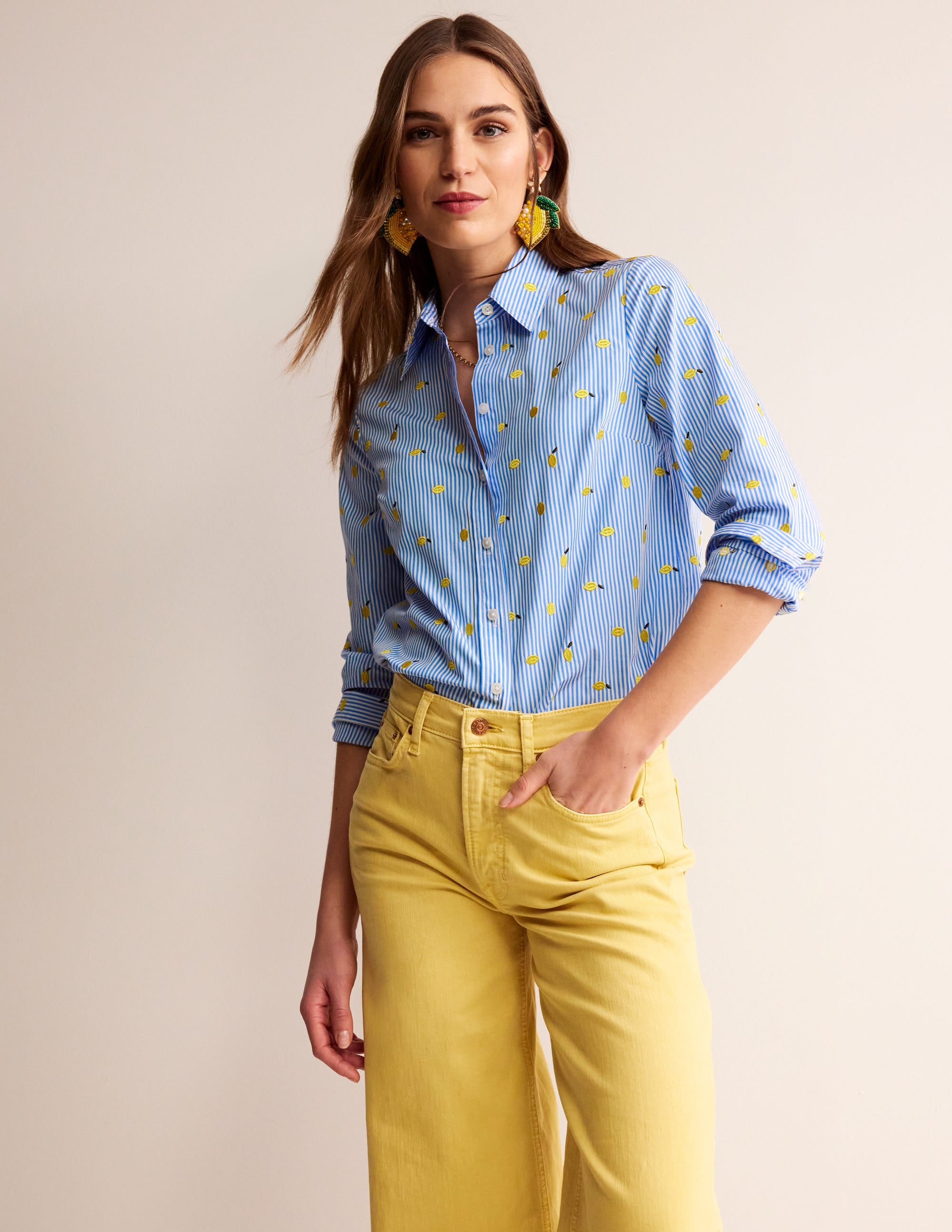 Sienna Embroidered Shirt-Passion Fruit, Lemons - Image 1
