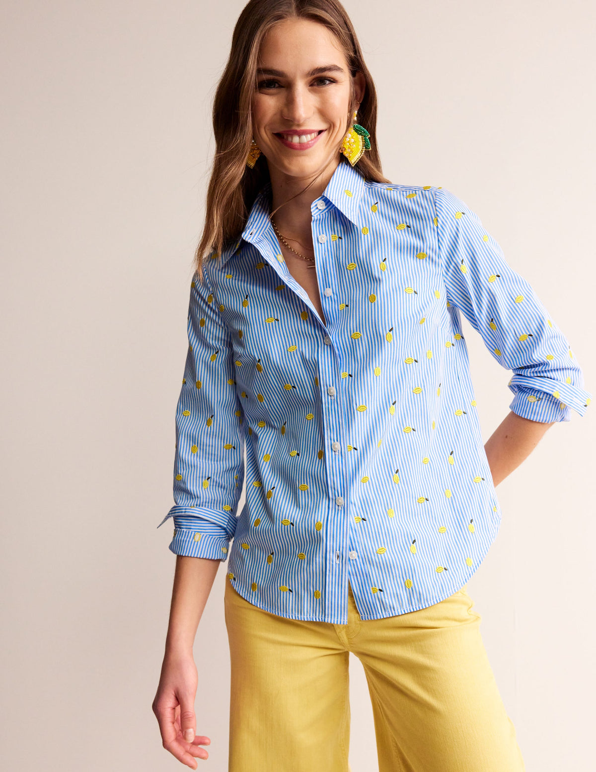 Sienna Embroidered Shirt-Passion Fruit, Lemons-4