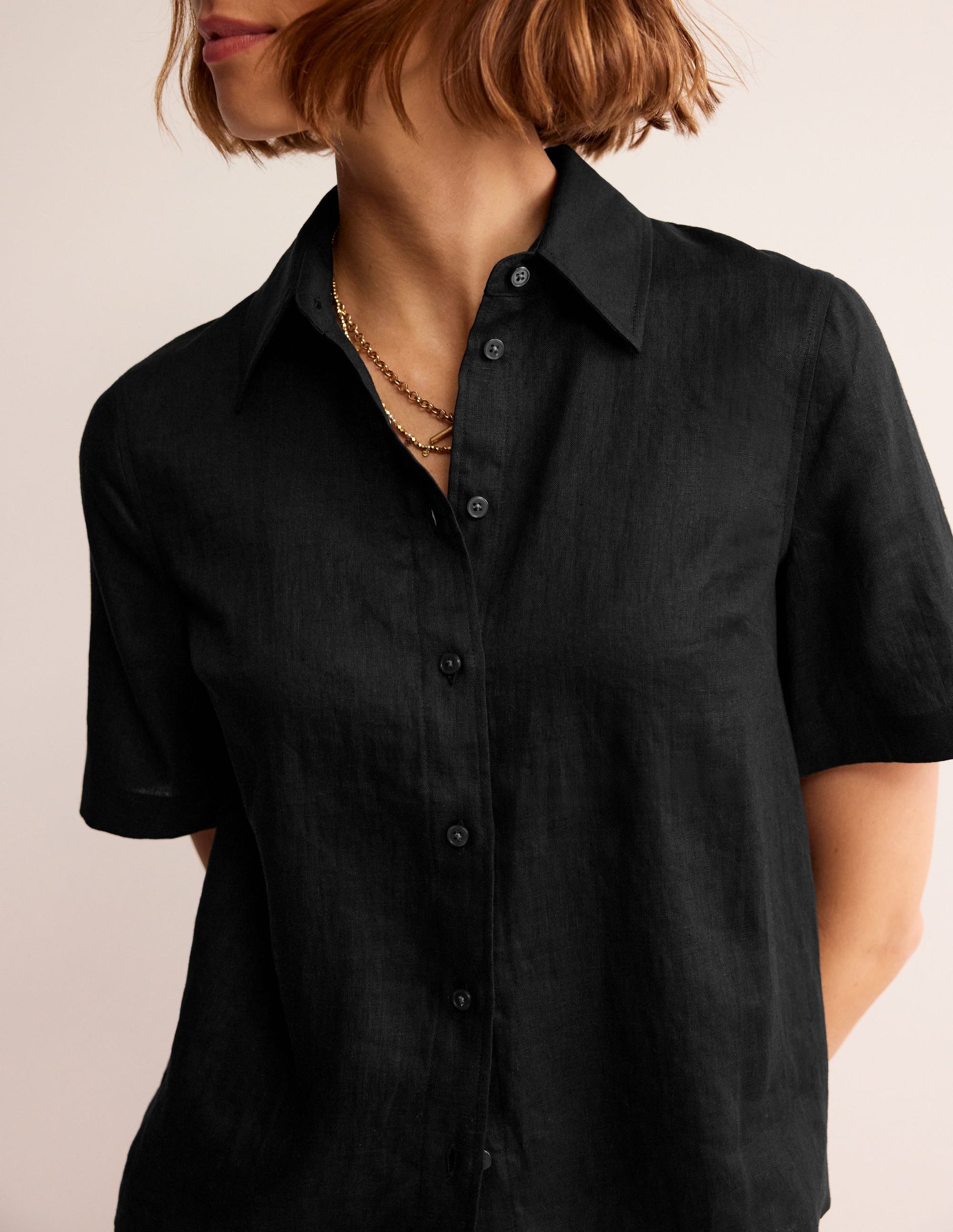 Hazel Short Sleeve Linen Shirt-Black-2