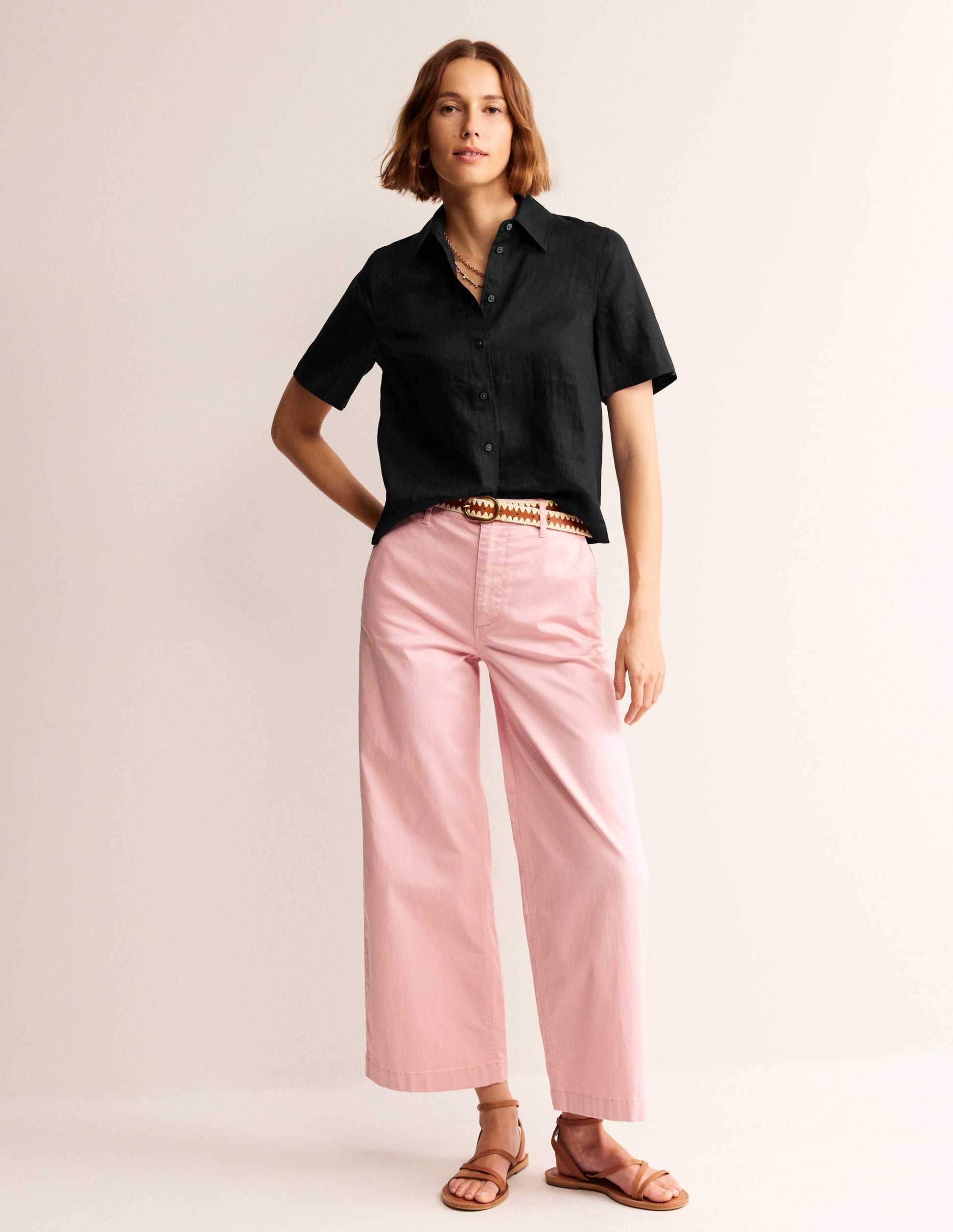 Hazel Short Sleeve Linen Shirt-Black-4