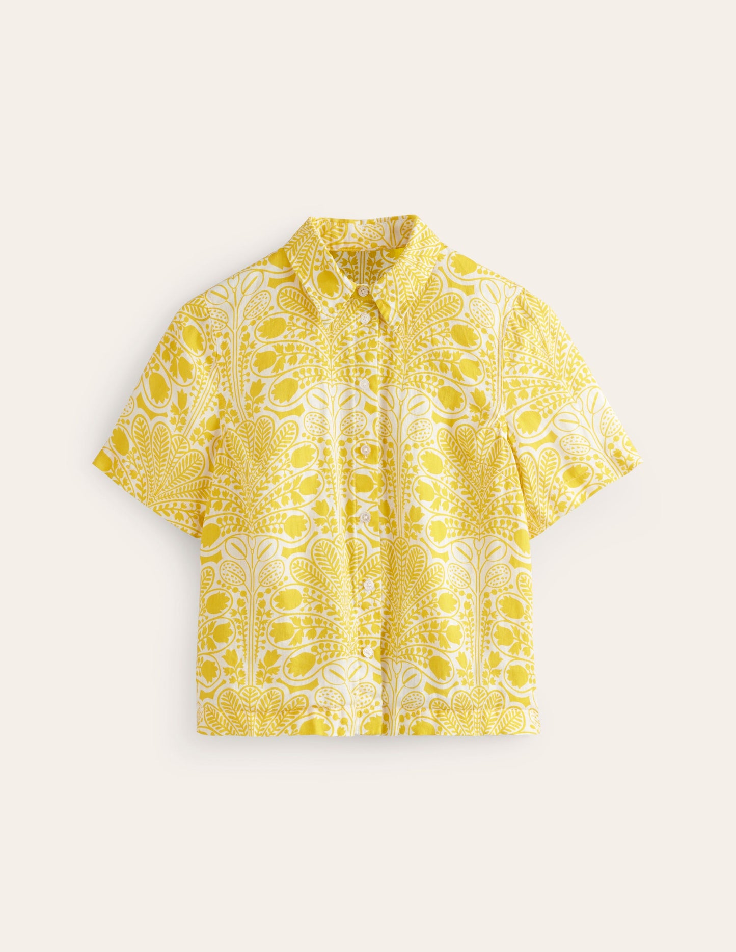 Hazel Short Sleeve Linen Shirt-Passion Fruit, Gardenia Swirl