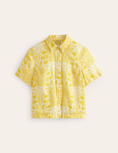 Hazel Short Sleeve Linen Shirt-Passion Fruit, Gardenia Swirl